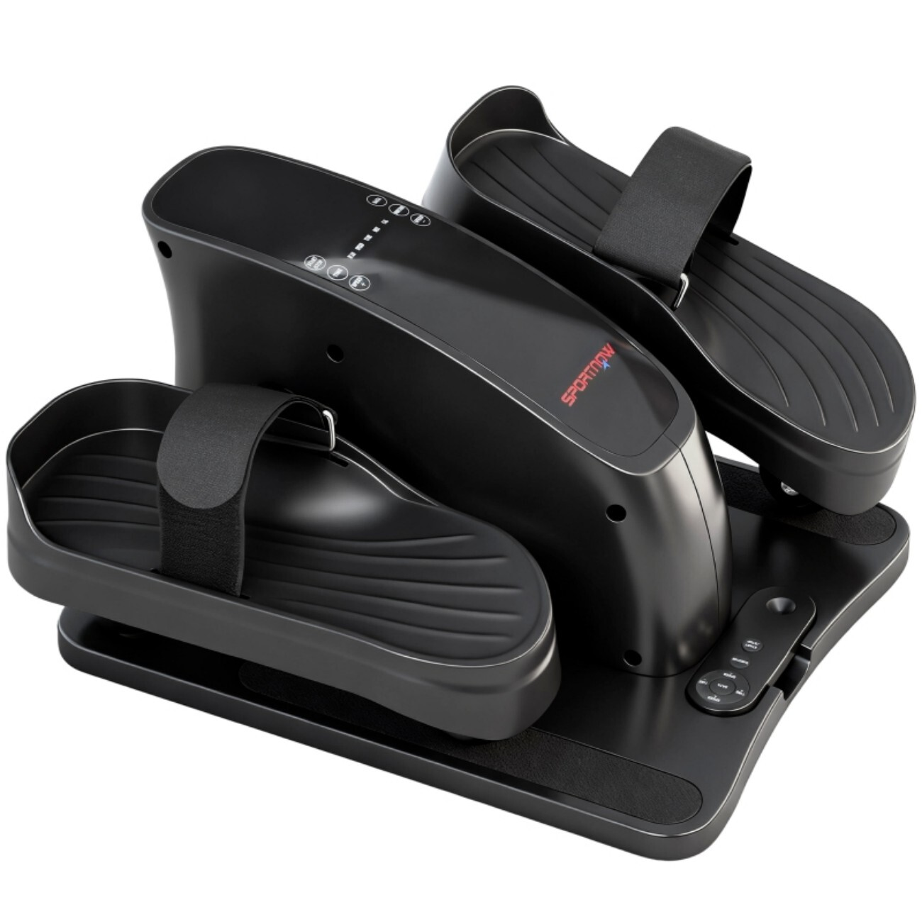 Czarny stepper eliptyczny z paskami i cyfrowym wyświetlaczem.