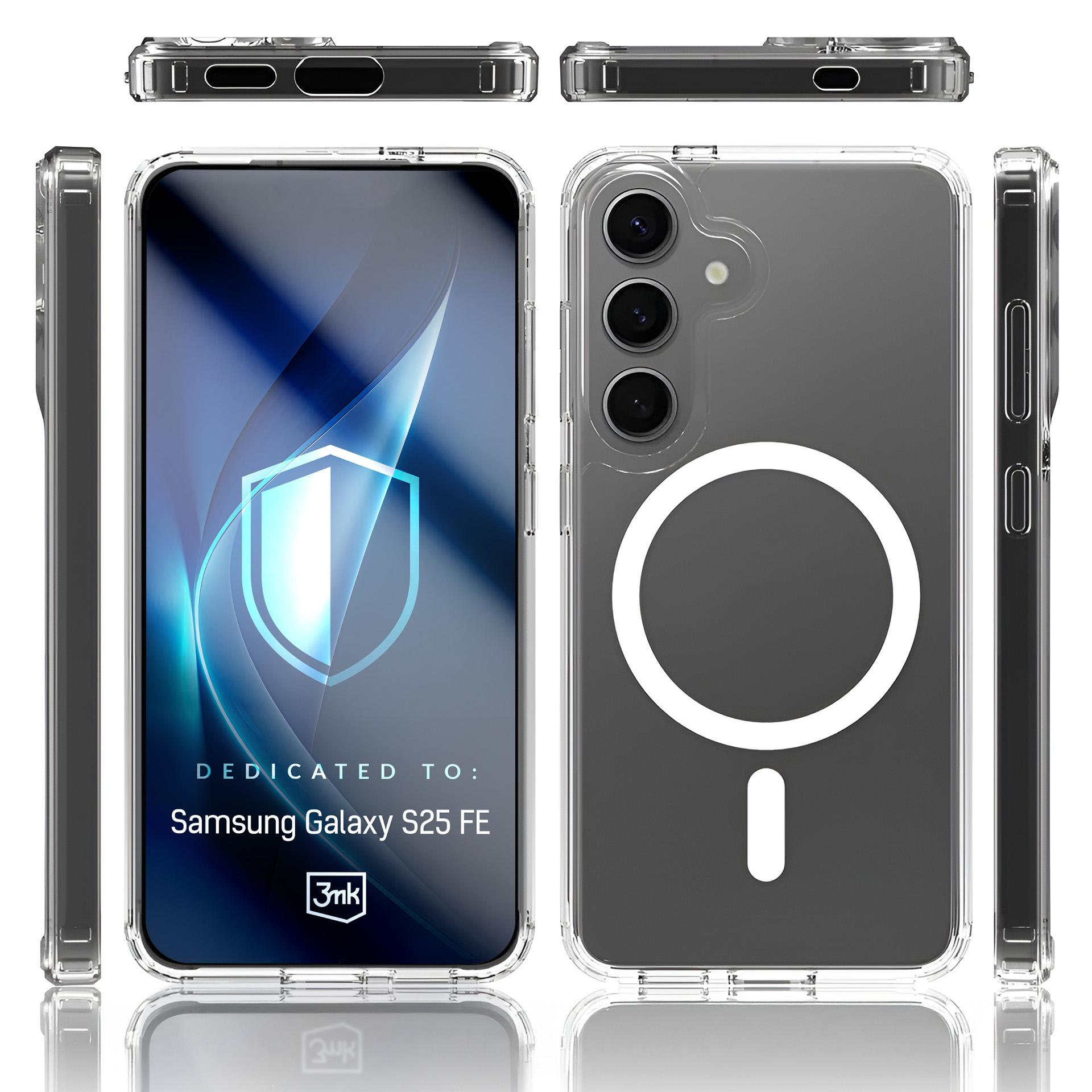 Przezroczyste etui do Samsung Galaxy S25 FE z wycięciem na aparat i pierścieniem magnetycznym.