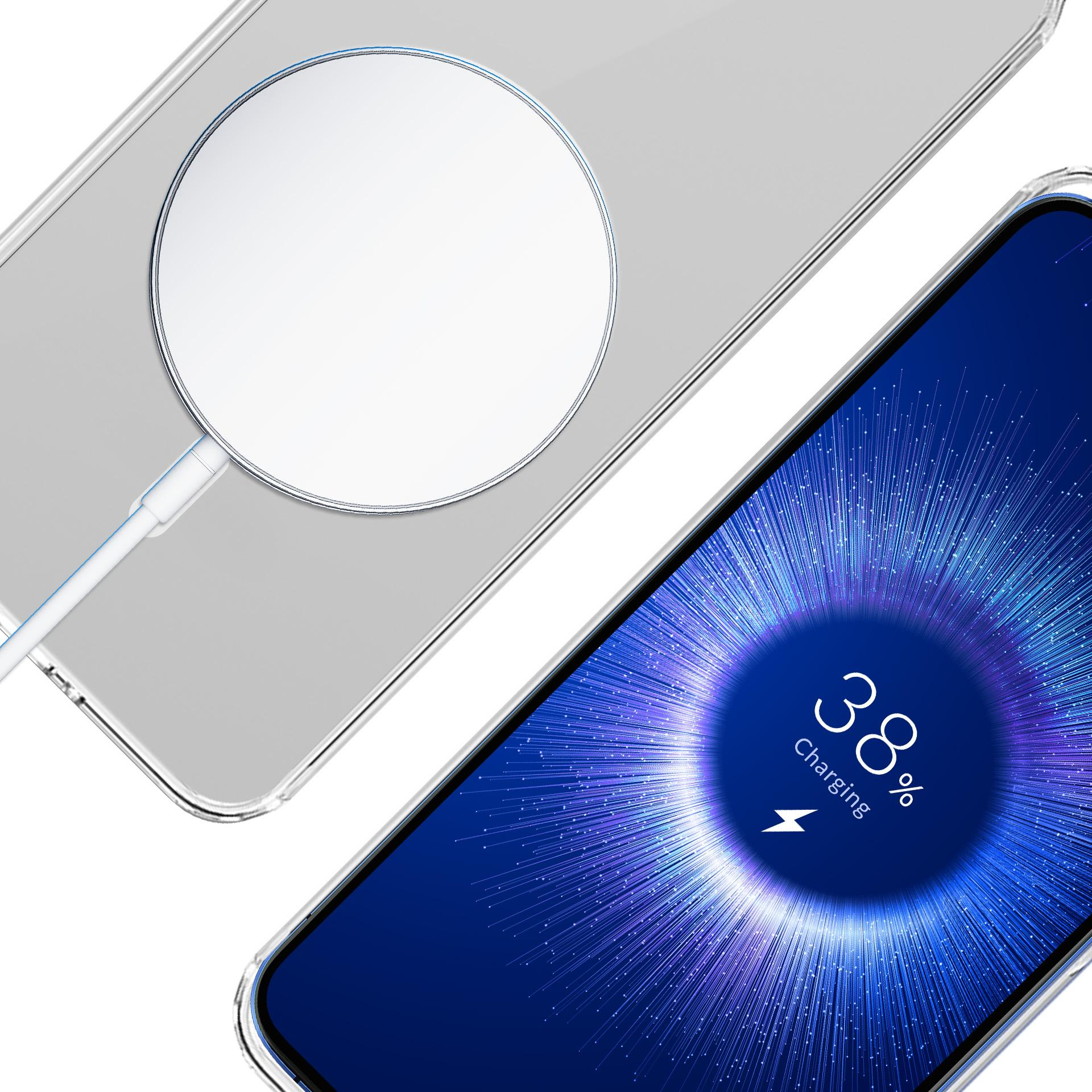 Smartfon jest ładowany bezprzewodowo. Ekran pokazuje 38%.