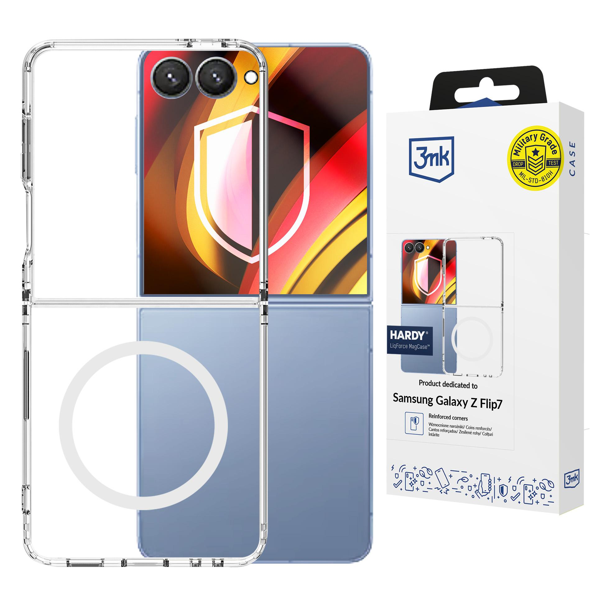 Przezroczyste etui na telefon Samsung Galaxy Z Flip7 z certyfikatem Military Grade.