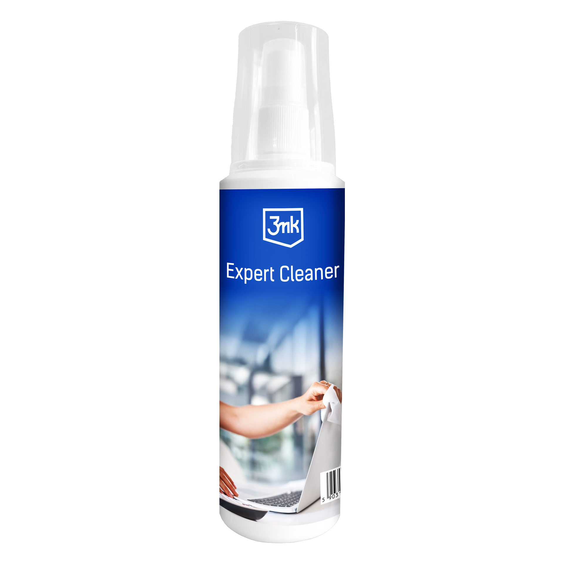 Flacone "Expert Cleaner" per laptop, mano che pulisce lo schermo.