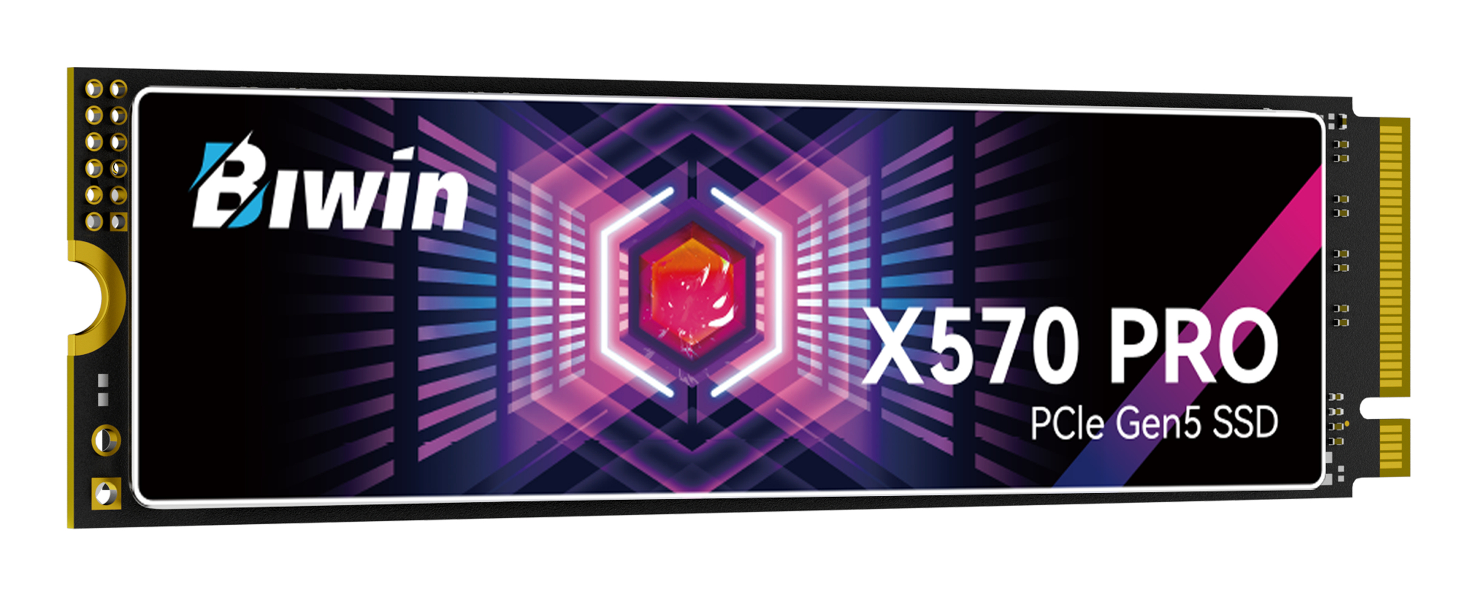 Un SSD Biwin X570 PRO PCIe Gen5 con un fondo futurista.
