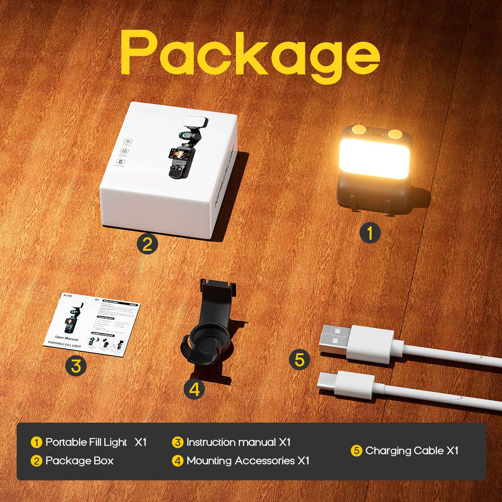 Verpackungsinhalt: Licht, Box, Handbuch, Halterung, Kabel.