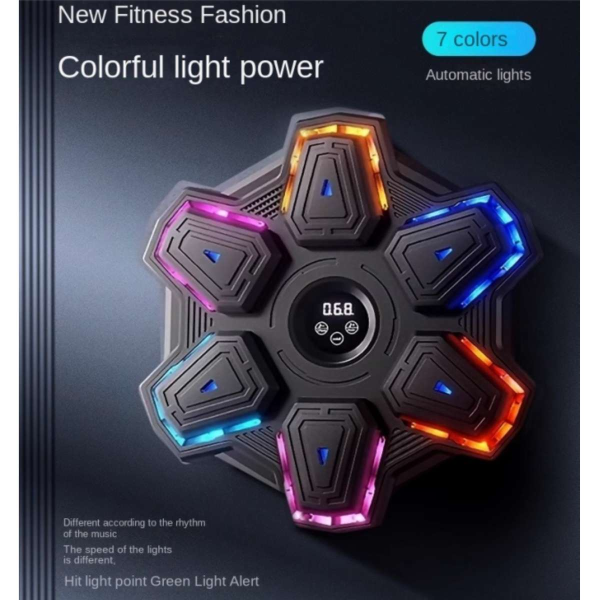 Ein sternförmiges Gerät mit bunten Lichtern und einem digitalen Display.
