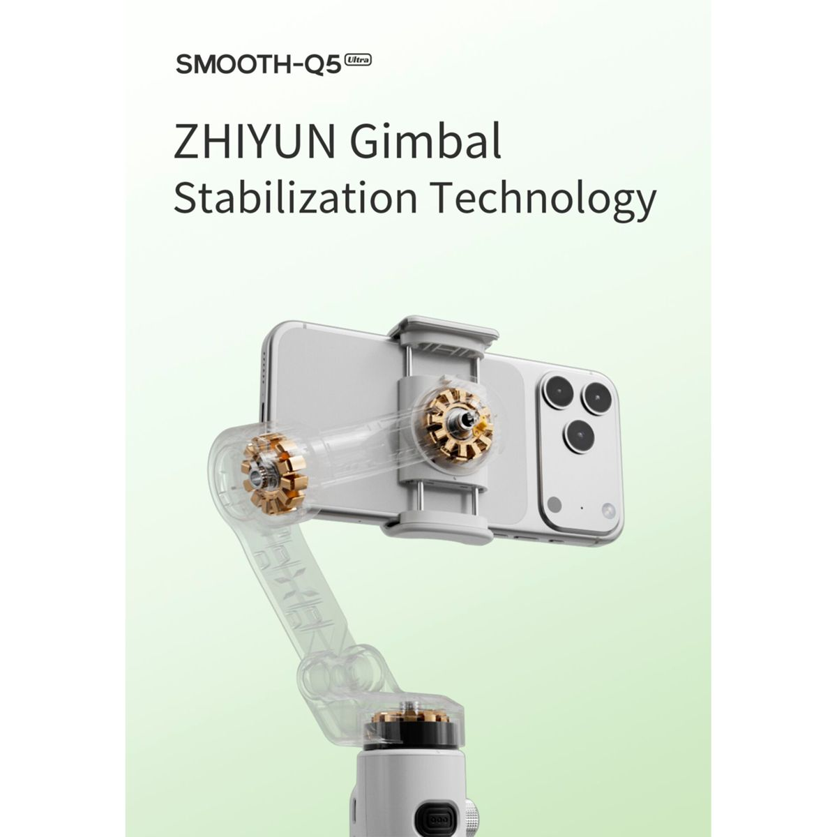 Ein Smartphone wird von einem ZHIYUN Gimbal gehalten, der die Stabilisierungstechnologie zeigt.