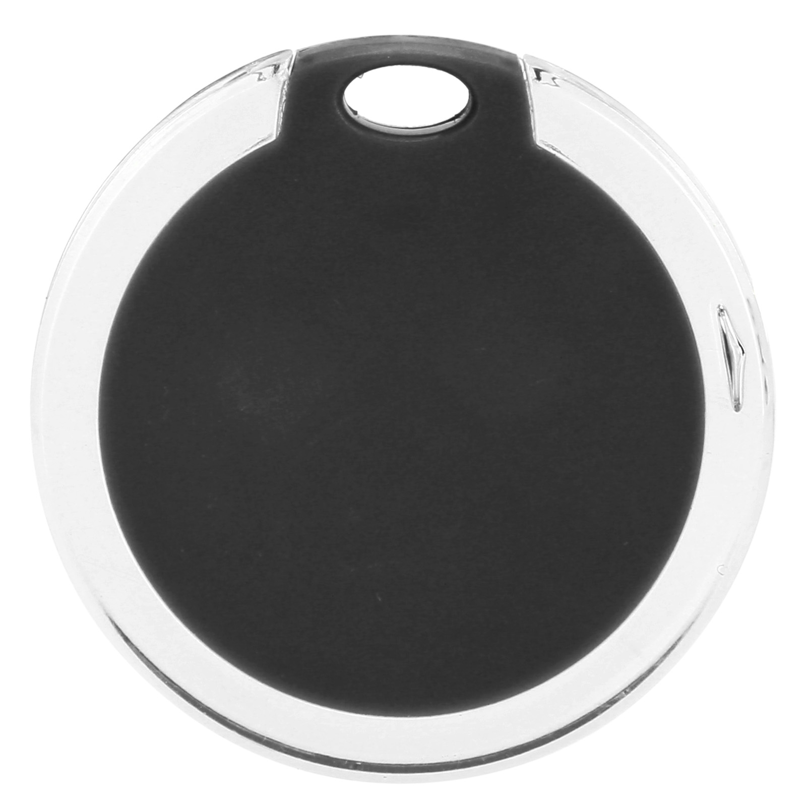 Runde schwarze und transparente Anhänger mit Loch für Schlüsselring.