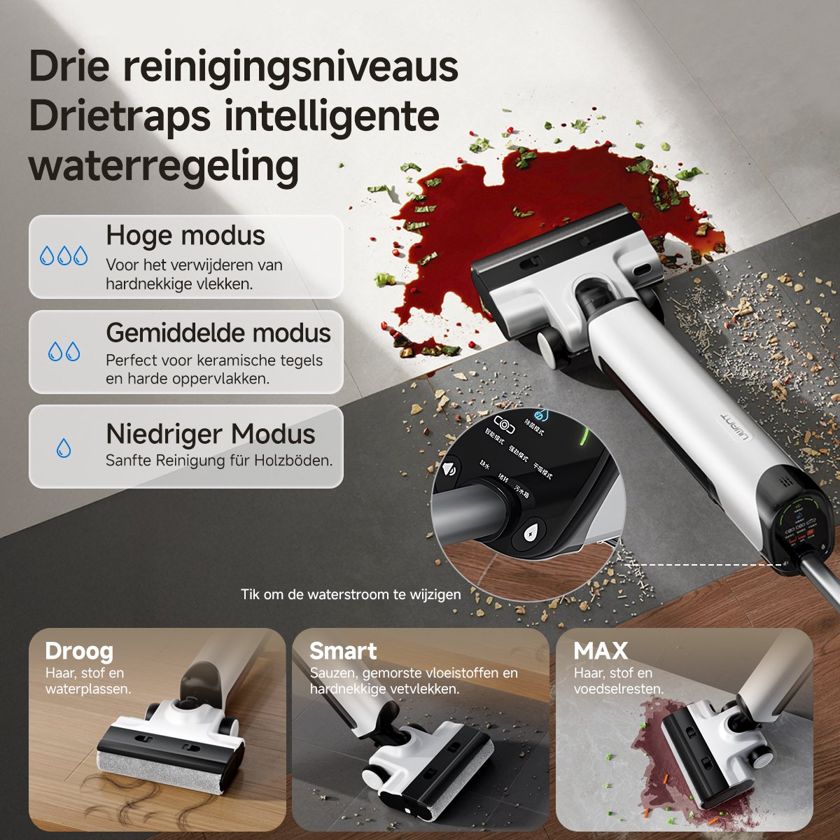 Odkurzacz do podłóg z trzema trybami do różnych plam.