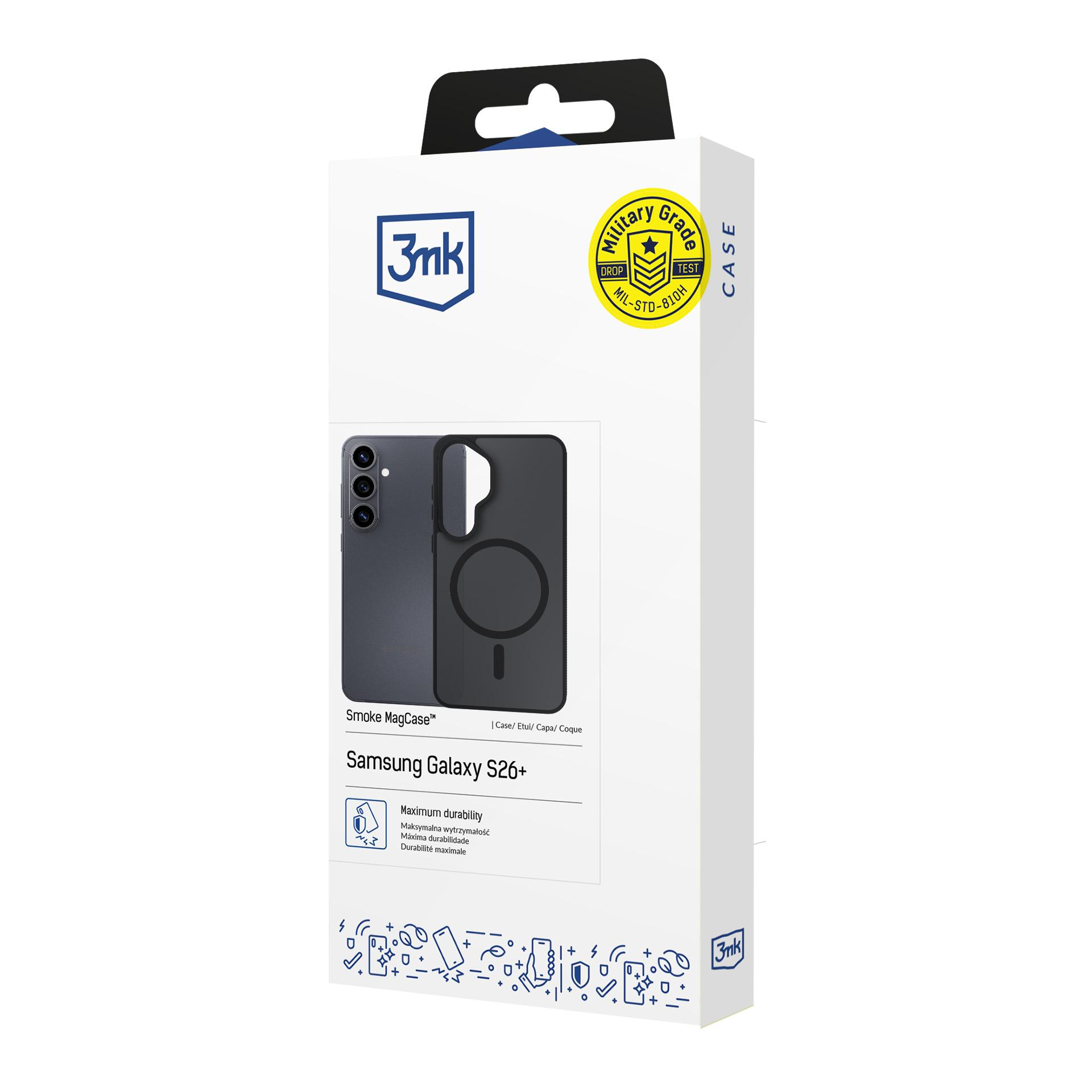 Confezione per cover Samsung Galaxy S26+ con certificazione di grado militare.
