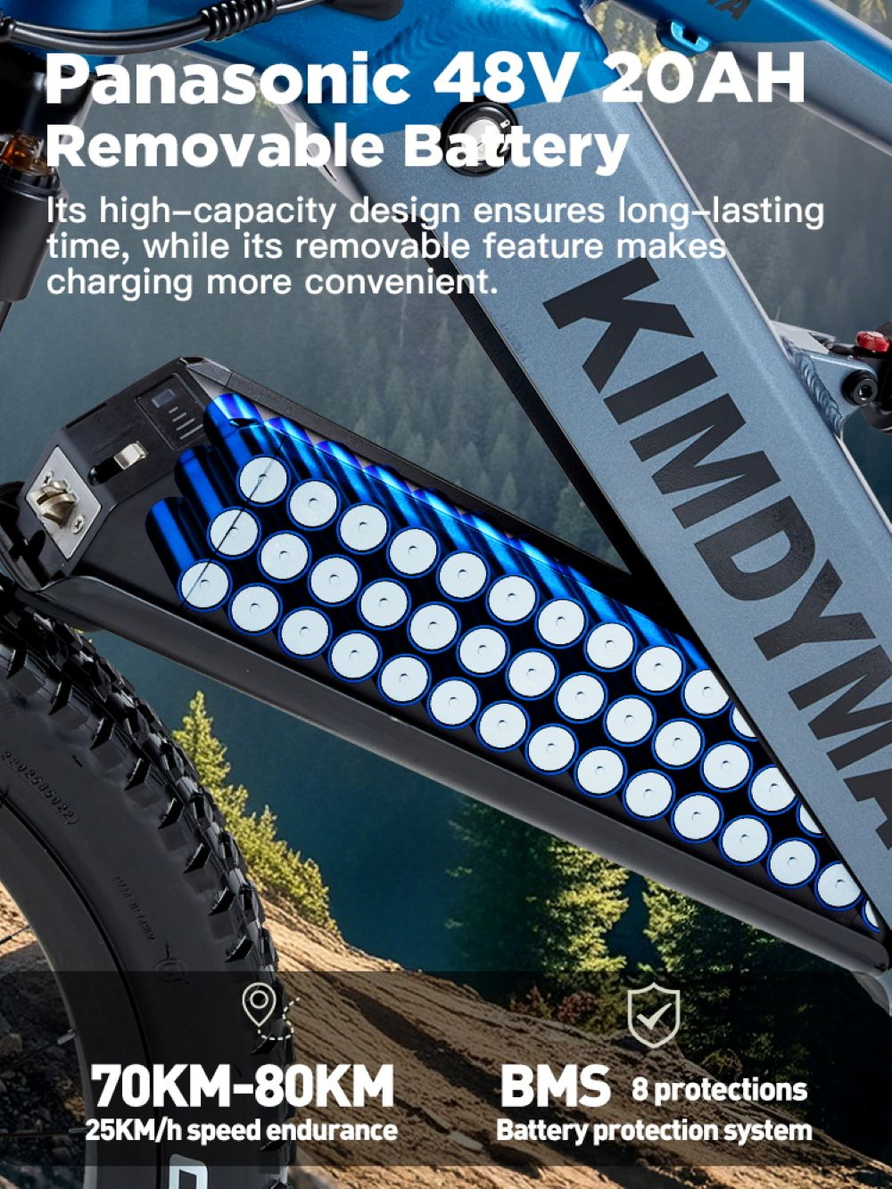 Batteria e-bike con autonomia 70-80 km e BMS.