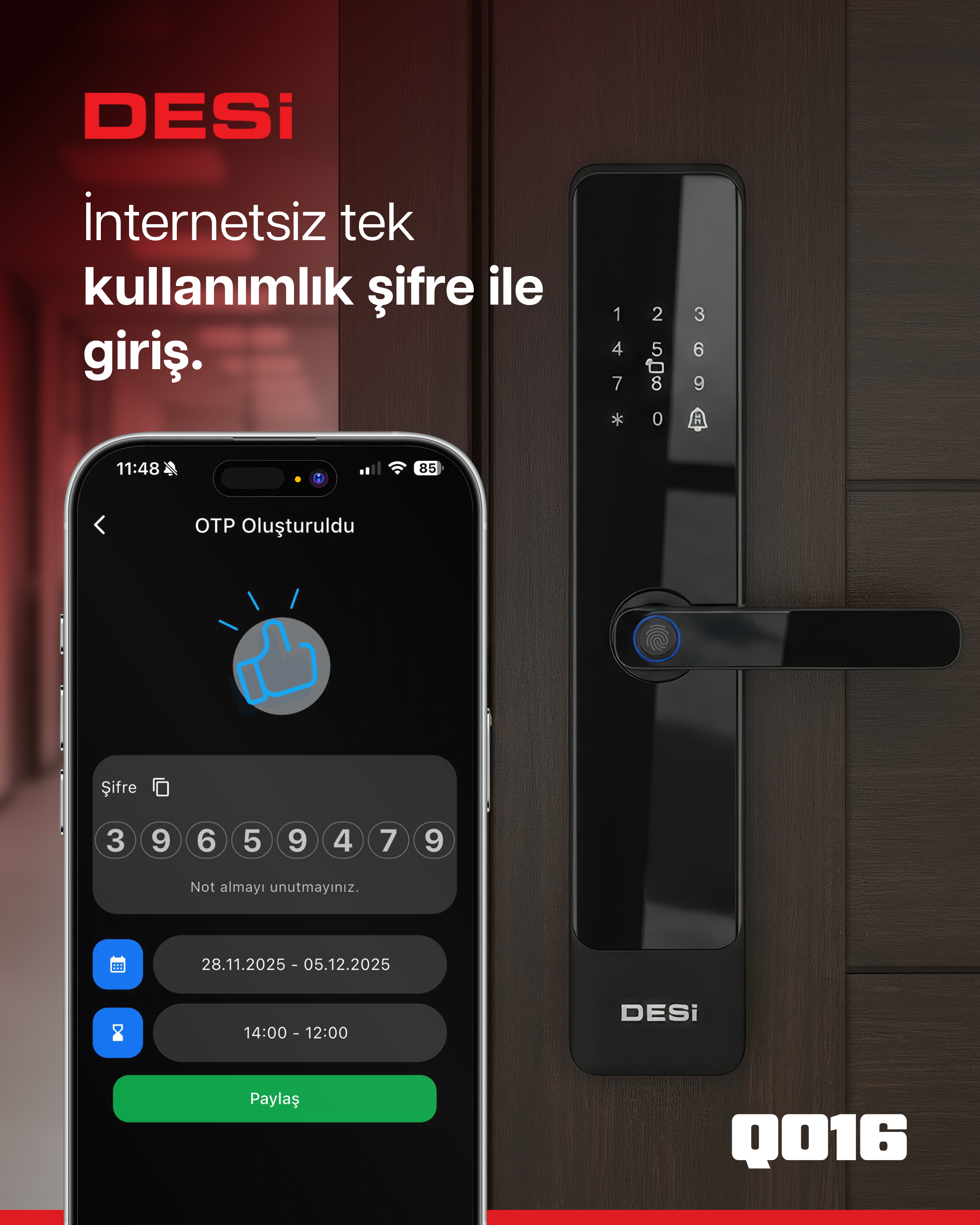 Akıllı telefon OTP oluşturmayı gösteriyor, yanında dijital kilit. (70)
