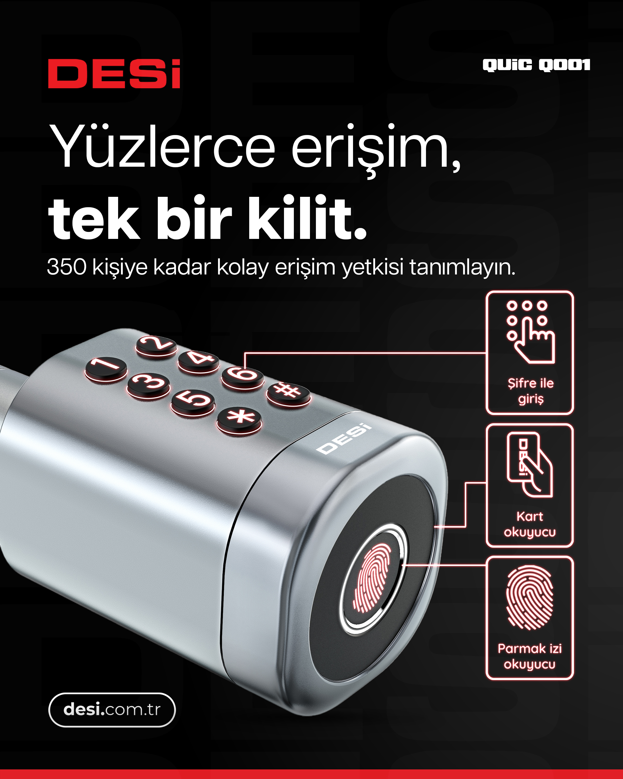 Tuş takımı, parmak izi okuyucu ve kart okuyuculu modern kapı kolu.