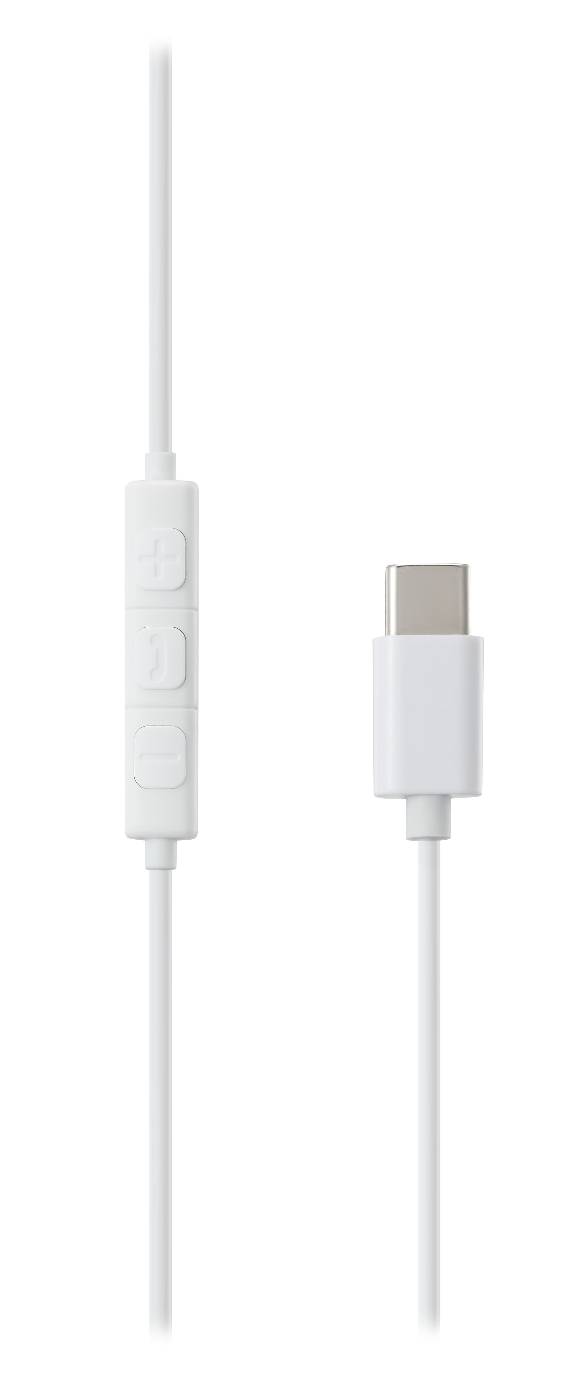Un cavo USB-C bianco con pulsanti volume e microfono.