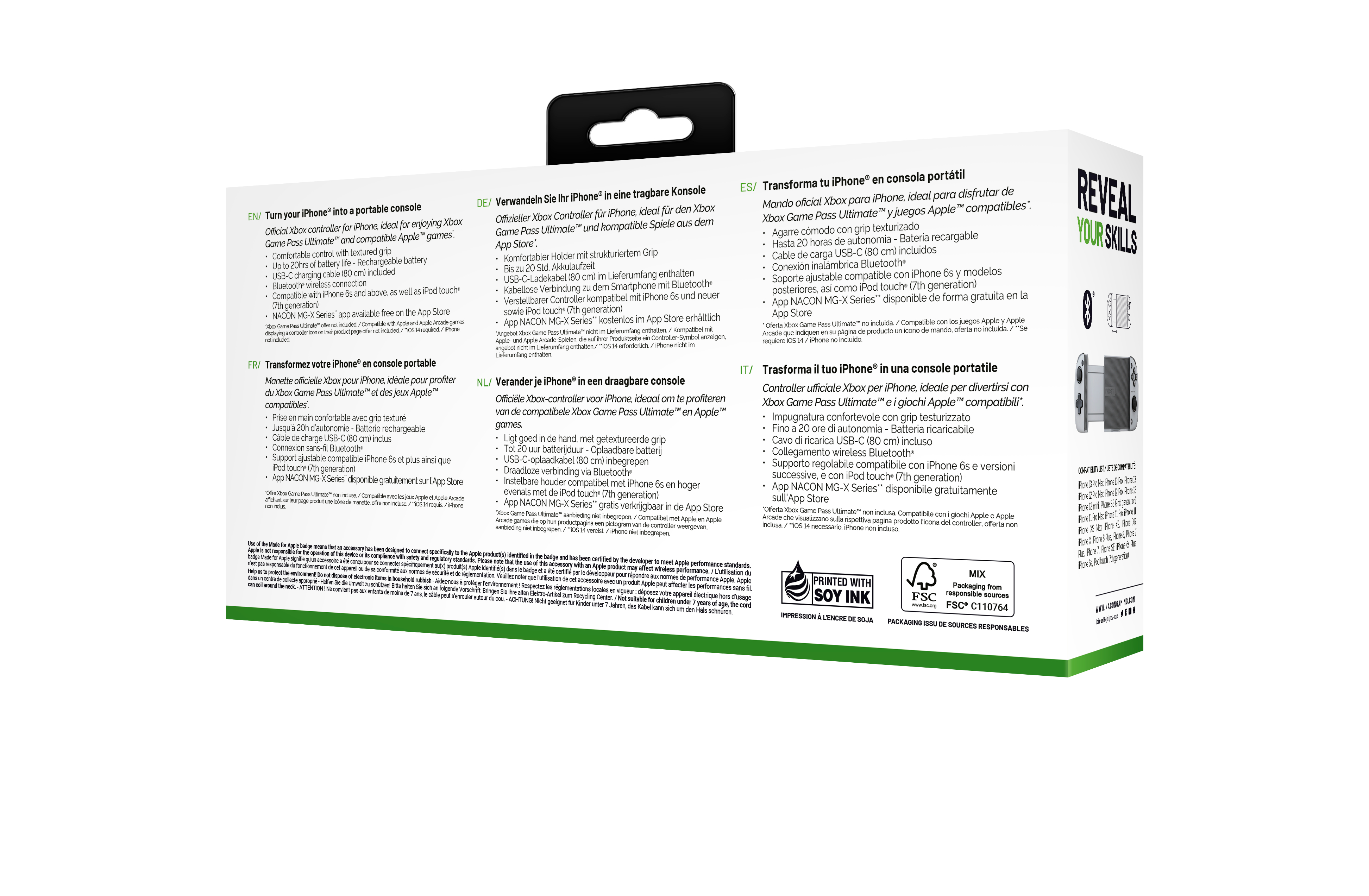 Kontroler Xbox na iPhone z teksturowanym uchwytem, 20h baterii, USB-C, Bluetooth.