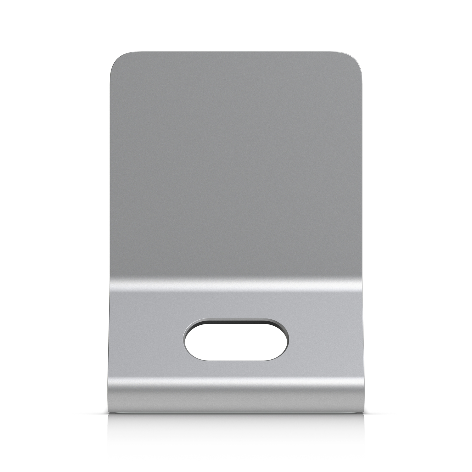 Srebrna podstawka z owalnym wycięciem, białe tło.