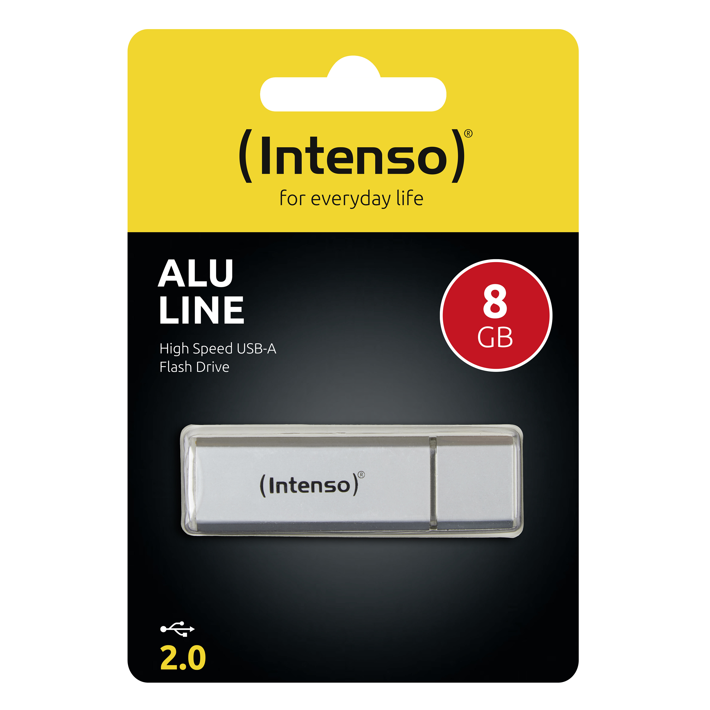Intenso 8GB USB 2.0 ALU LINE Pendrive na czarnym tle.