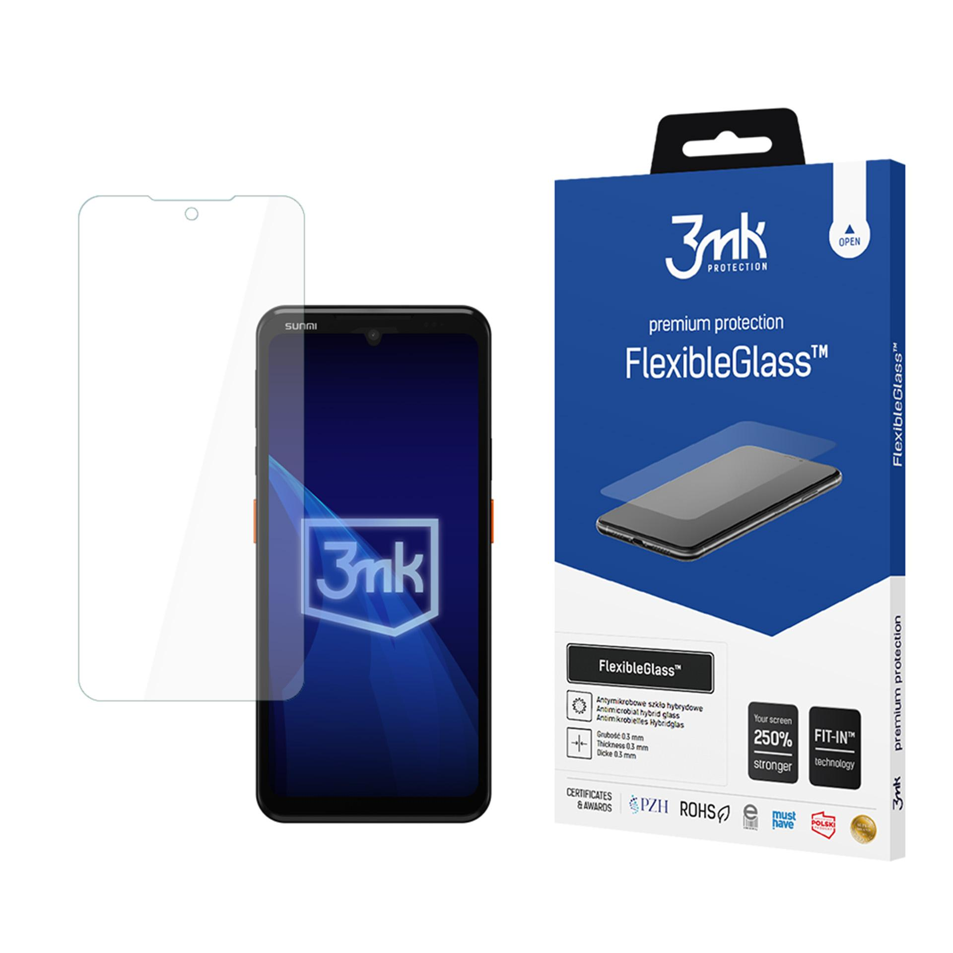 Confezione per protezione schermo con telefono e pellicola. Blu e bianco.