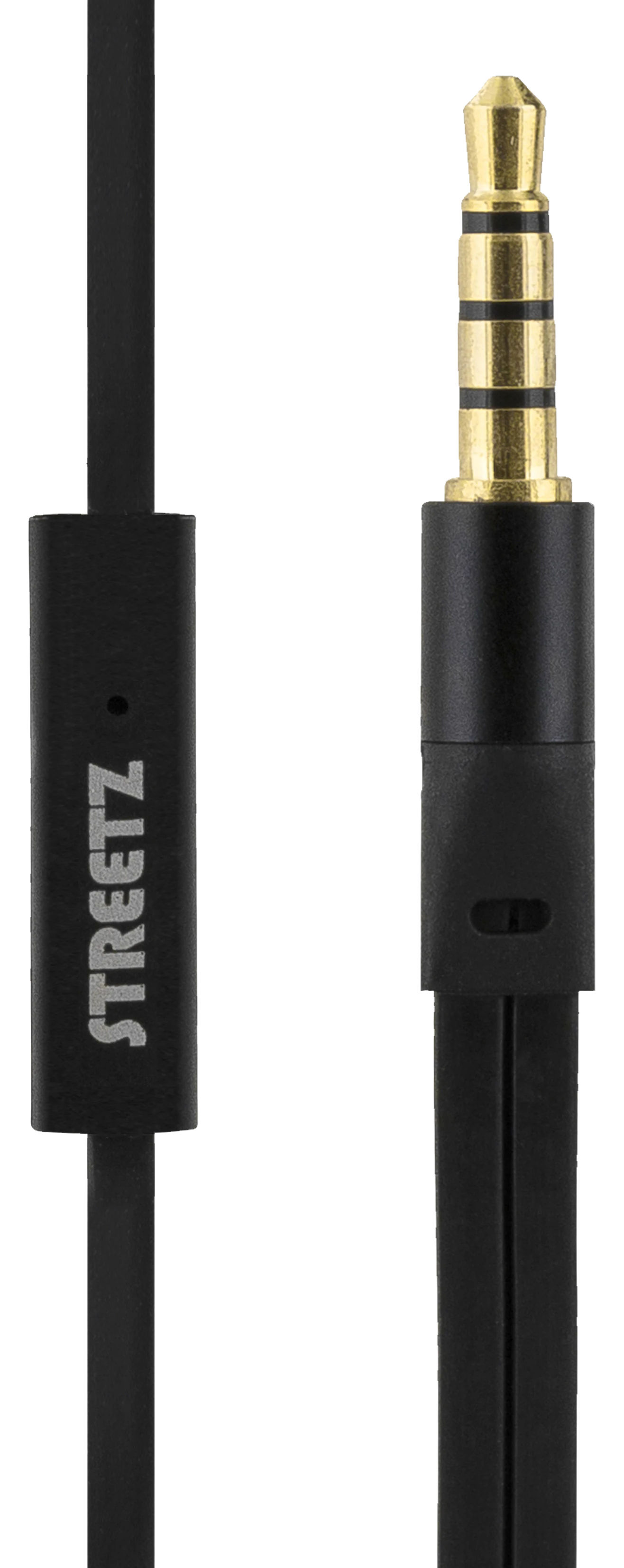 Cavo audio nero con spina dorata da 3,5 mm e logo STREETZ.