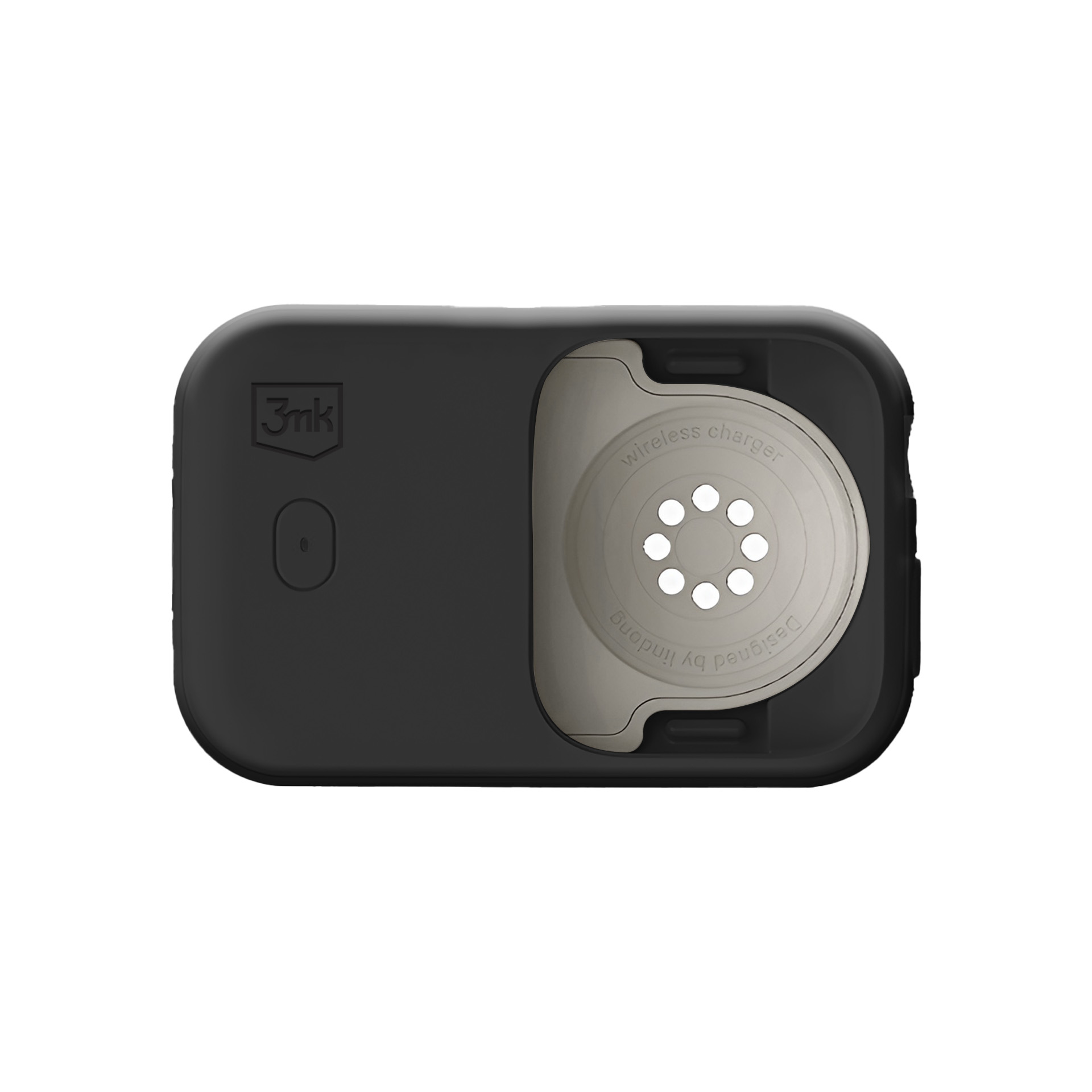 Czarne etui z wkładką ładowarki bezprzewodowej.