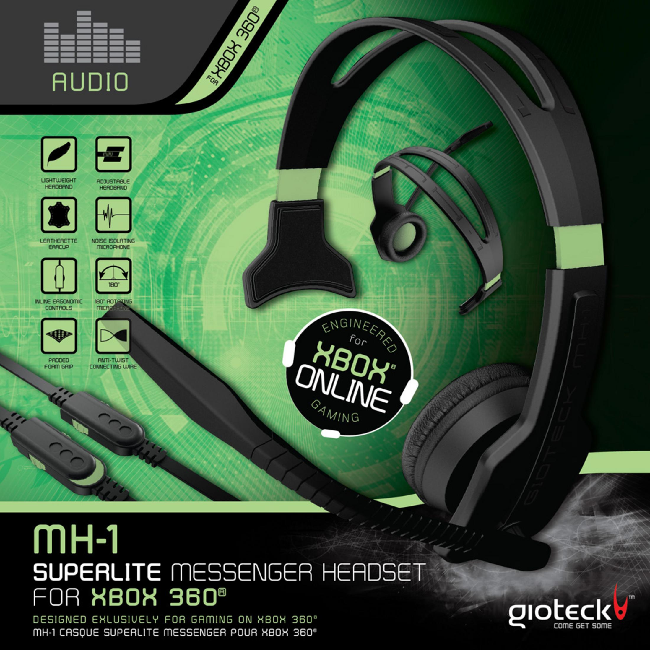 Un auricolare Gioteck MH-1 nero e verde per giochi Xbox 360.