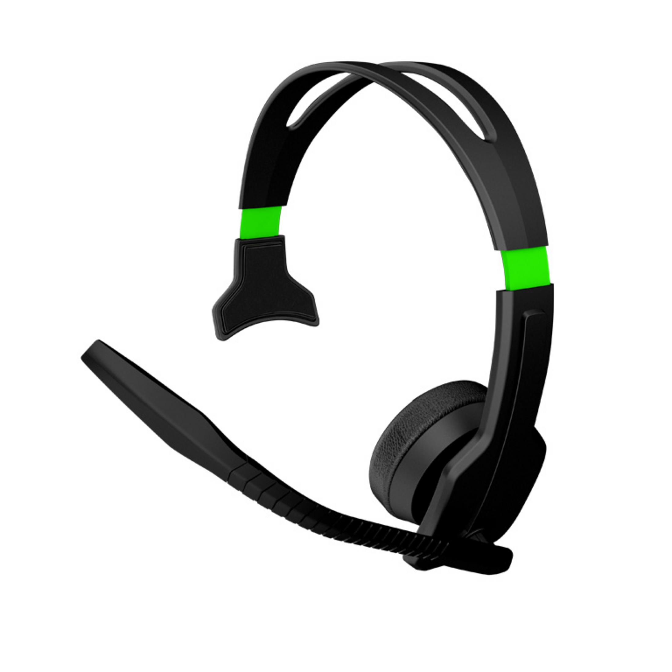 Cuffie da gaming nere con microfono e accenti verdi.