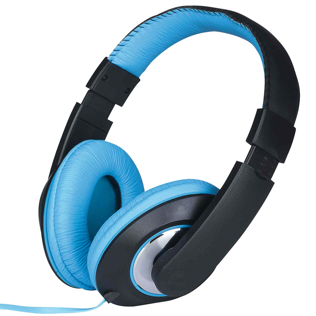 Cuffie nere con archetto e padiglioni blu.