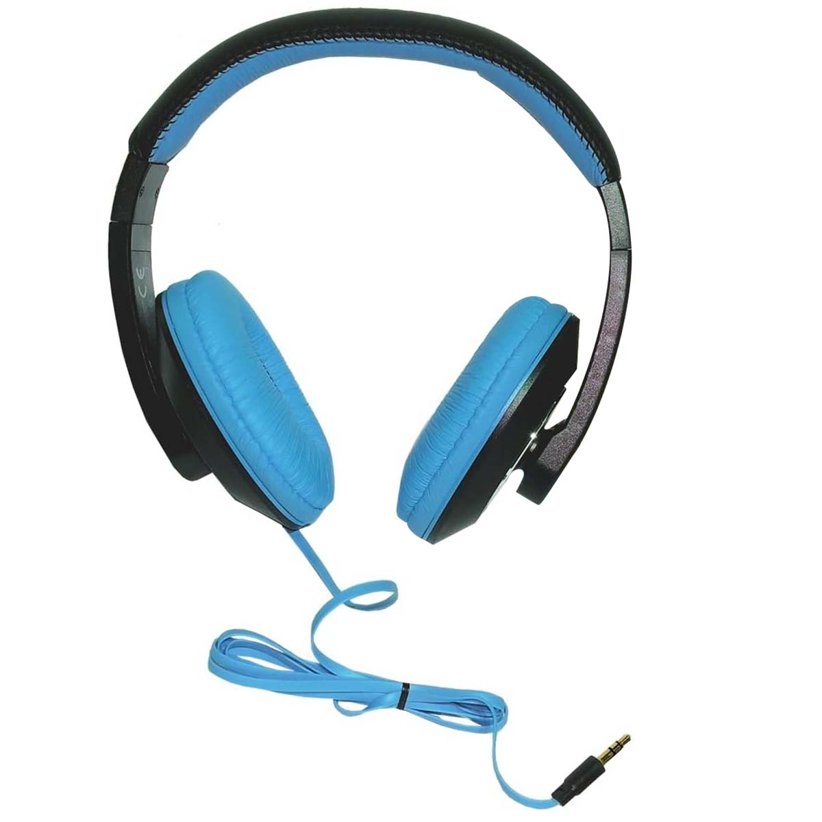 Cuffie con archetto blu e padiglioni neri, con cavo.