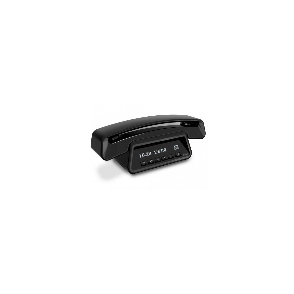 Un telefono cordless nero con display che mostra 16:20 19/08.