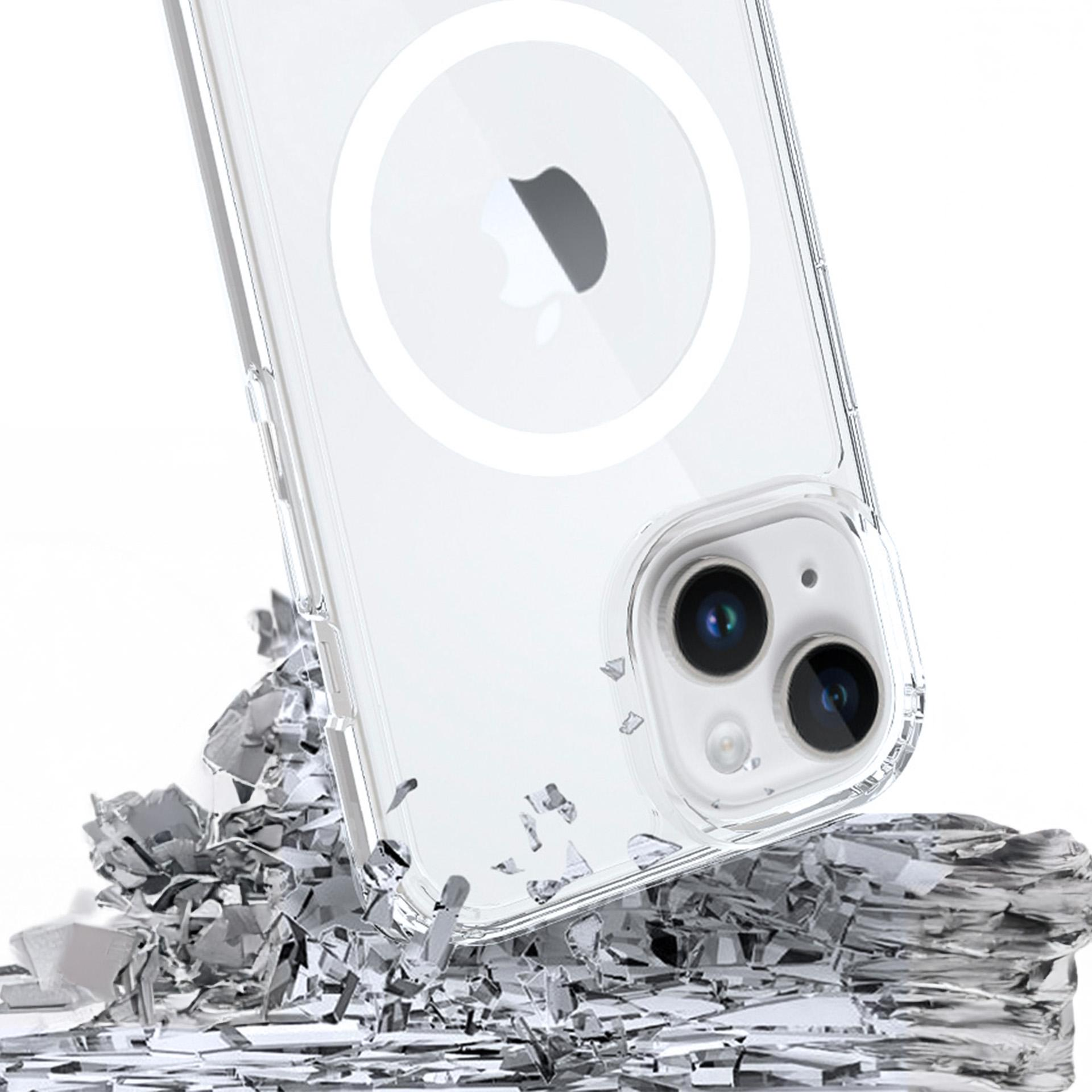 Przezroczyste etui na telefon z logo Apple na potłuczonym szkle.