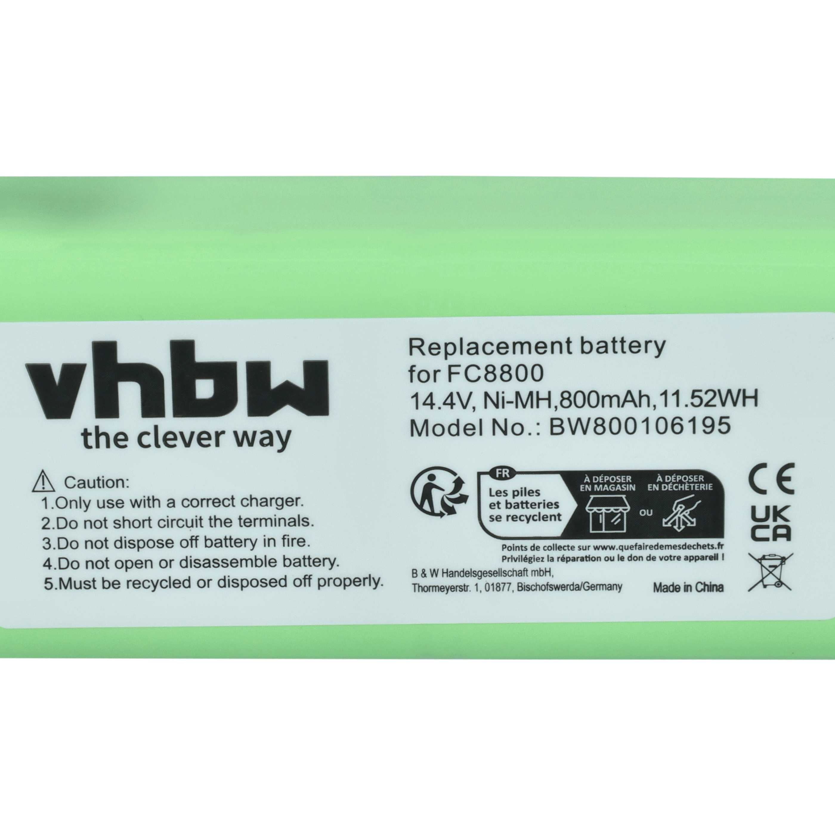 vhbw Ersatzakku für FC8800, 14.4V Ni-MH, 800mAh. Made in China.