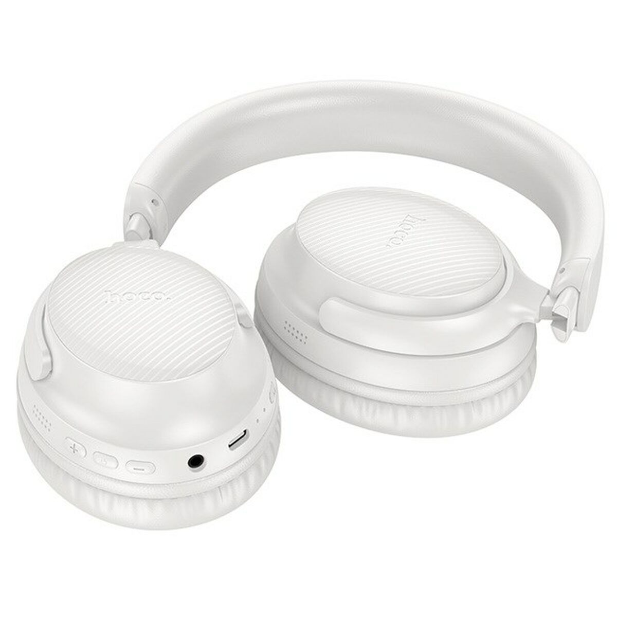 Cuffie wireless bianche con padiglioni imbottiti e archetto.
