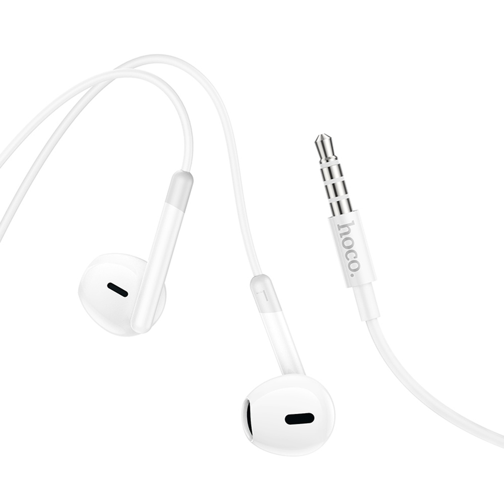 Auriculares blancos con jack de 3,5 mm y logo Hoco.