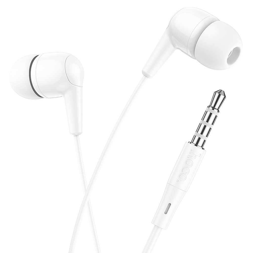 Auricolari bianchi cablati con jack da 3,5 mm.