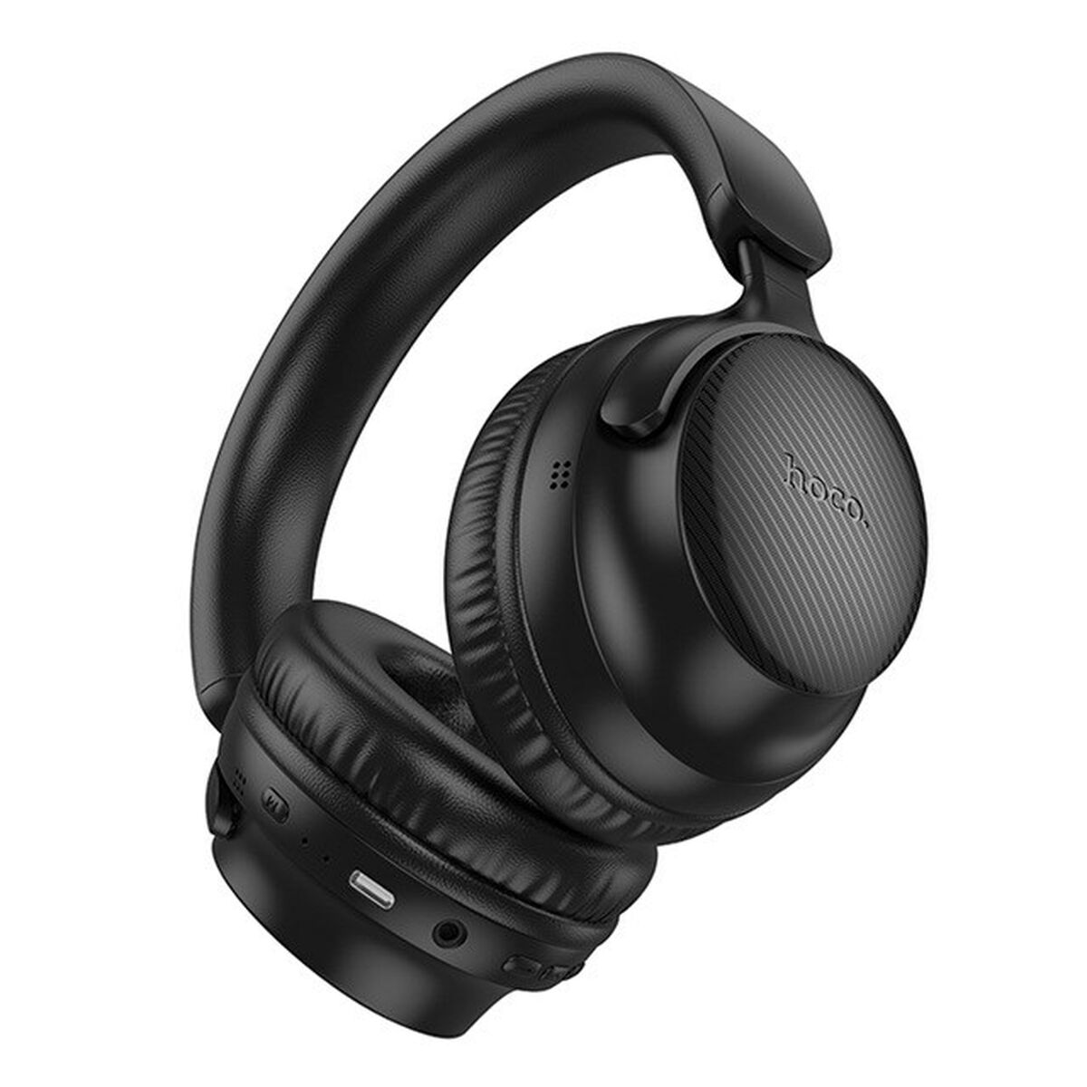 Cuffie nere over-ear con padiglioni imbottiti e logo Hoco.