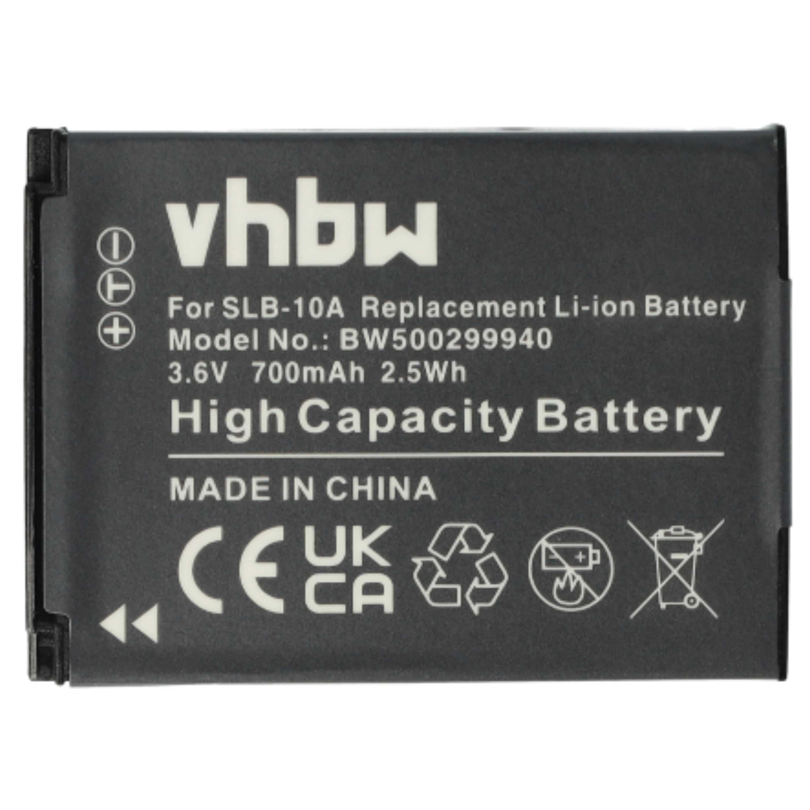 Schwarz vhbw Akku für SLB-10A, 3.6V, 700mAh.