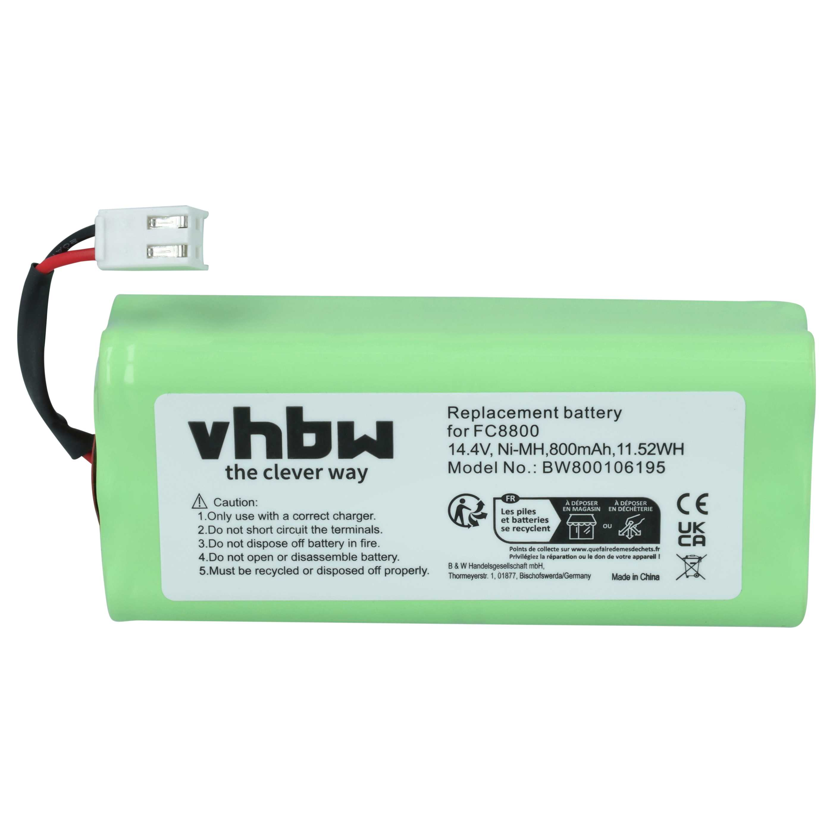 Grüne Ersatzbatterie mit Kabel und Stecker. Enthält Warnhinweise und Spezifikationen.