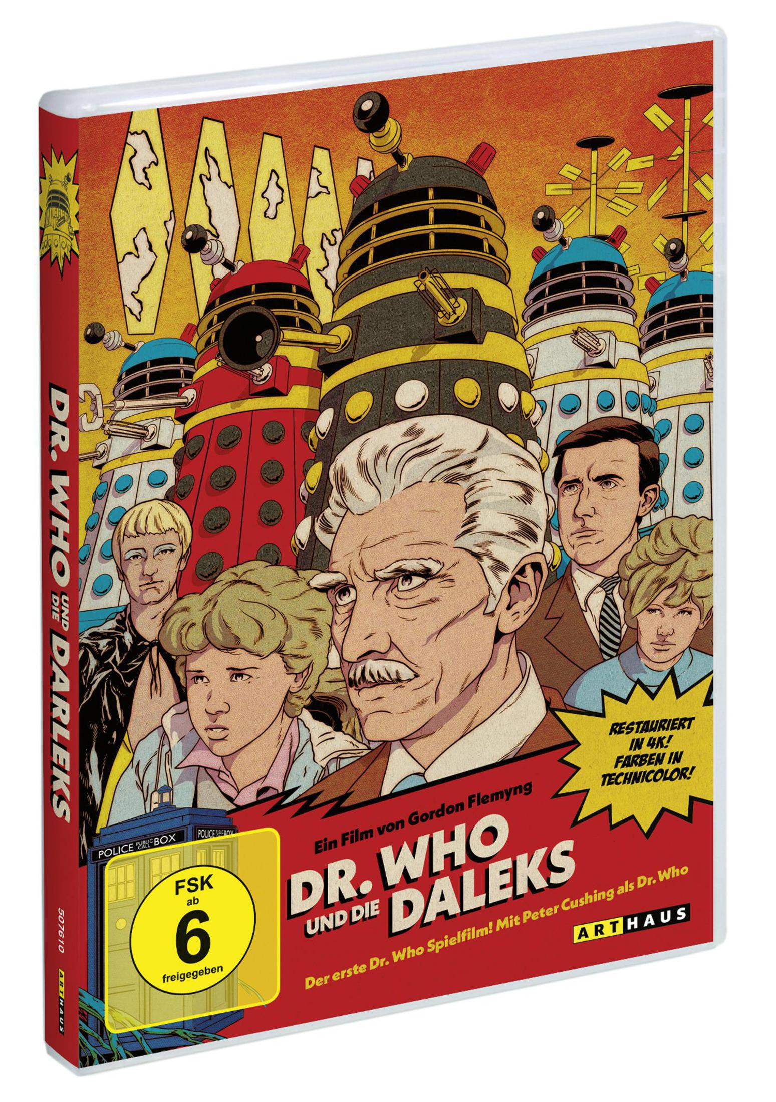 Dr. Who e i Dalek: Copertina film con Dalek, Dr. Who e compagni. FSK 6.