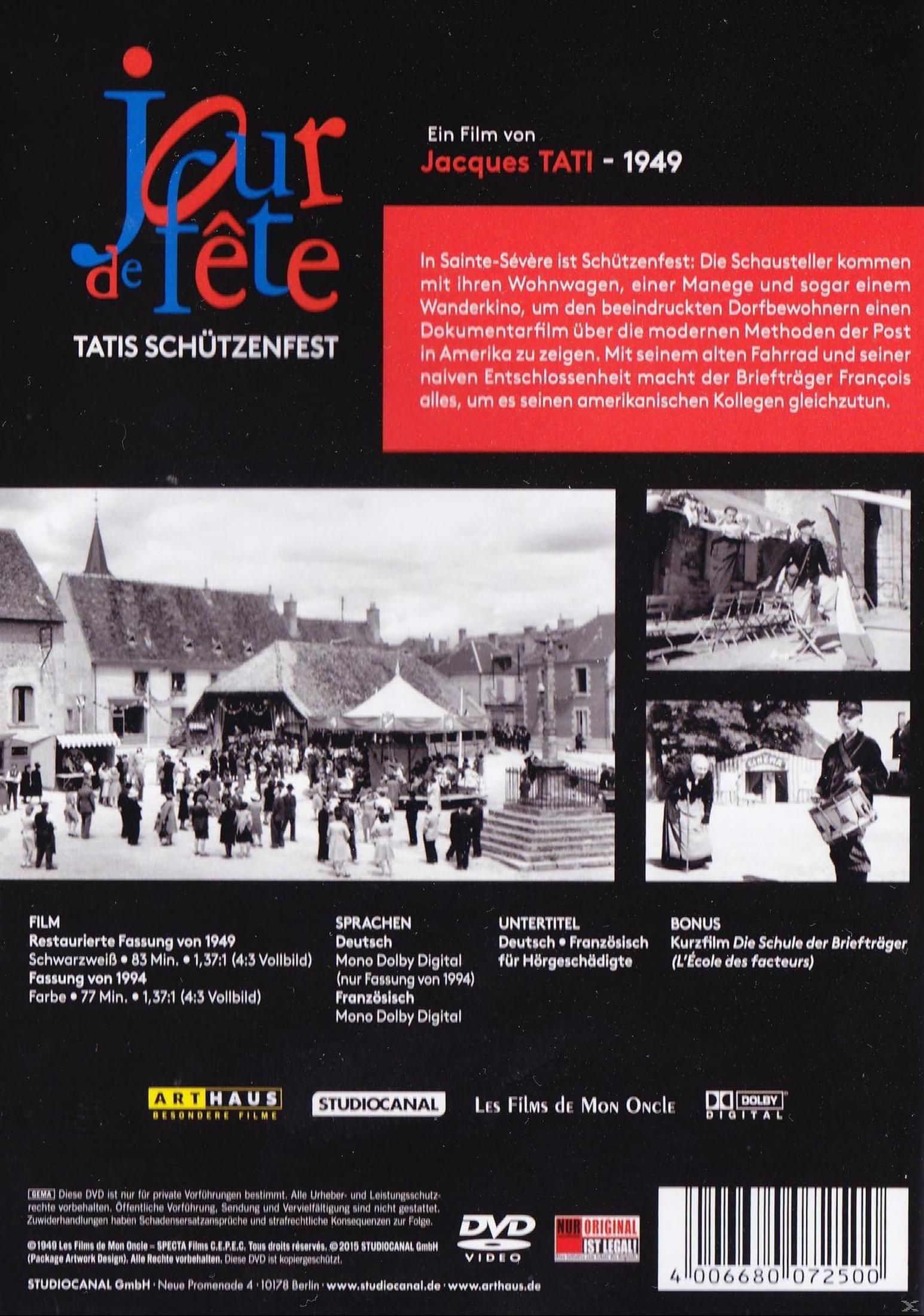 Copertina DVD con titolo 'Jour de Fête' e scena di festa paesana.