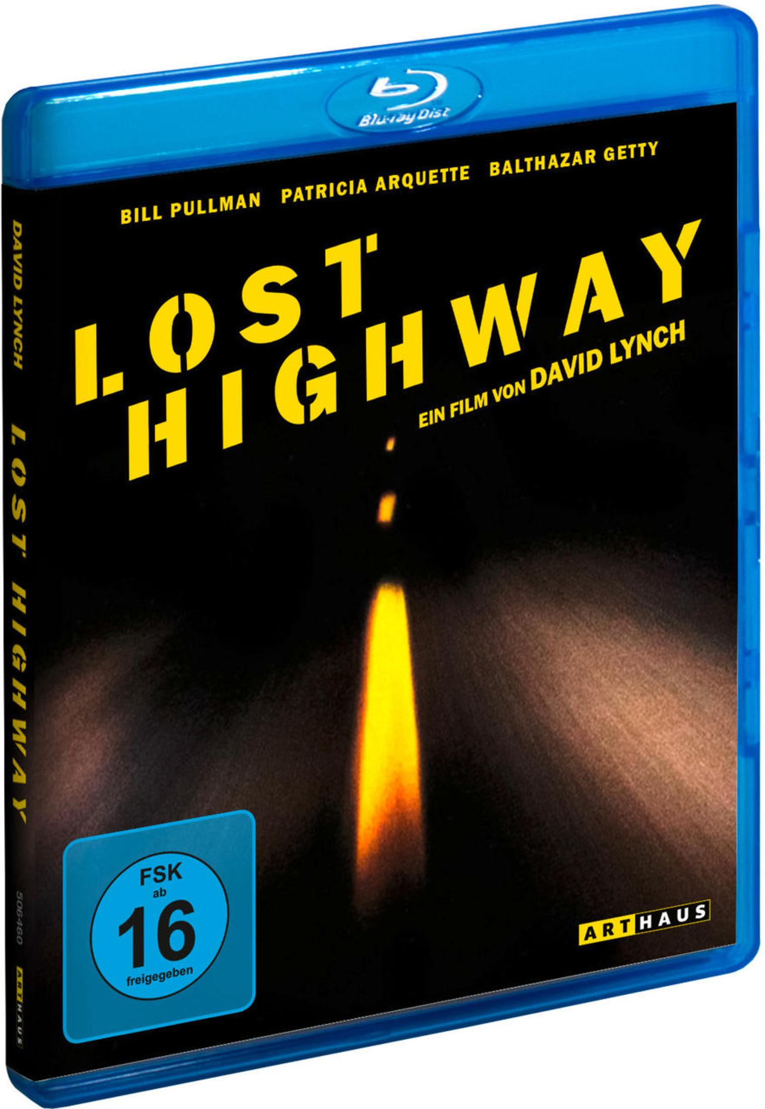 Custodia Blu-ray Lost Highway con bollino FSK 16. Sfondo scuro.