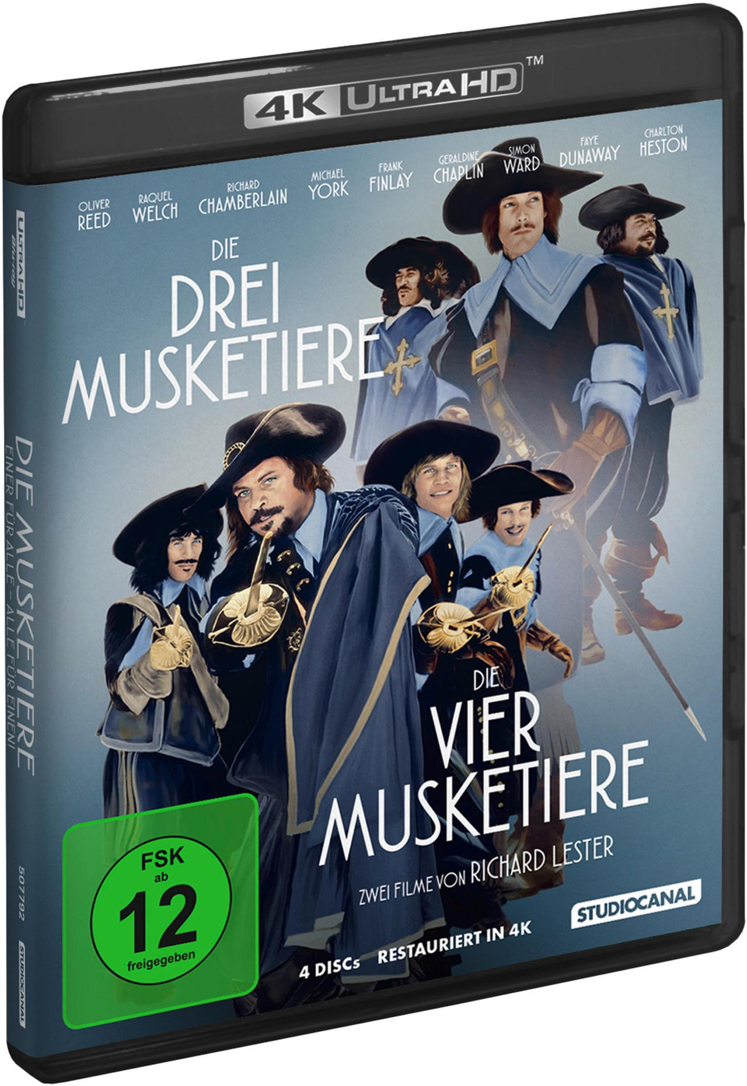 La custodia Blu-ray 4K UHD "I Tre Moschettieri" con cast e titolo.