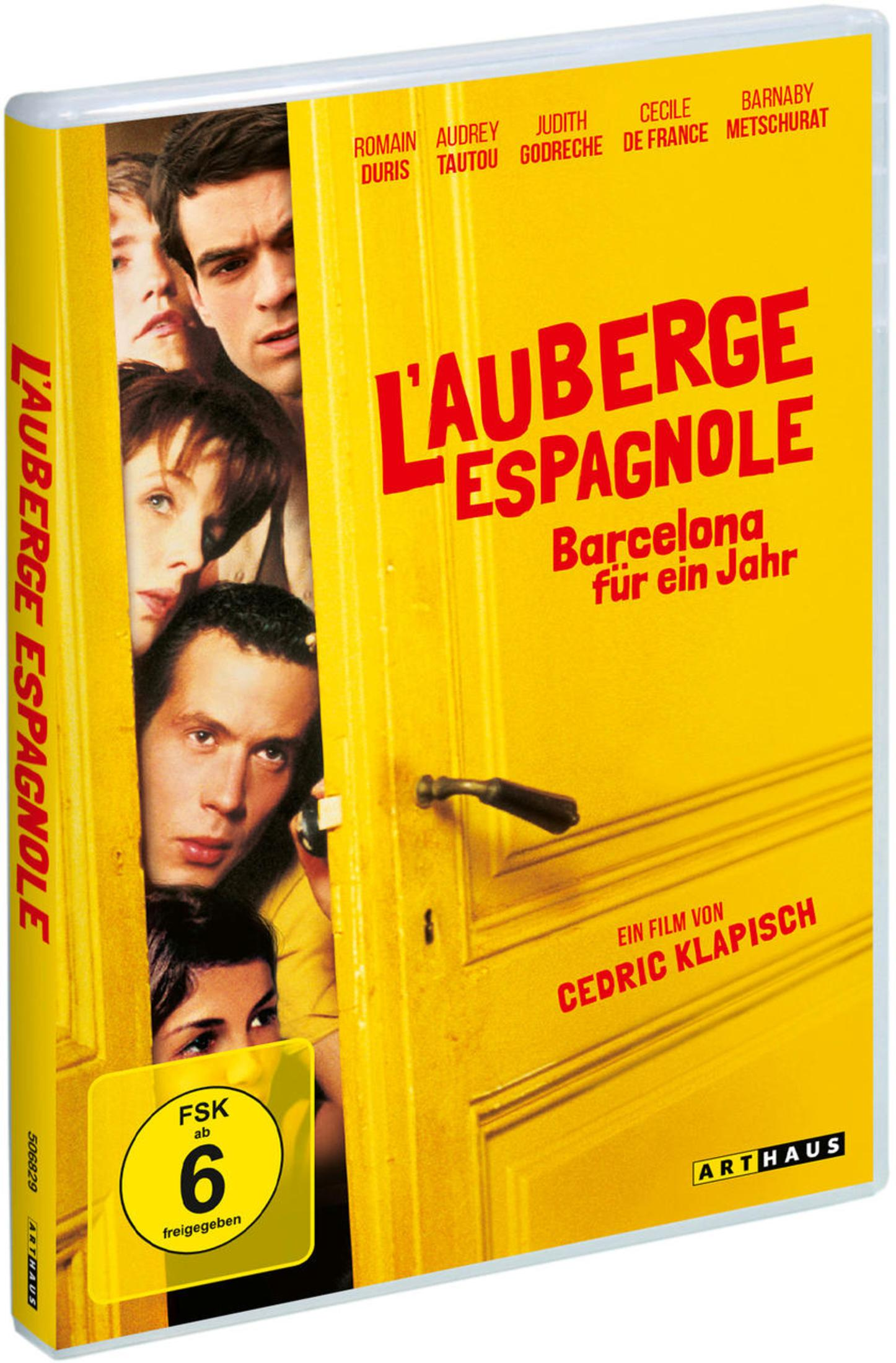 Poster del film "L'Auberge Espagnole" con attori e porta gialla.