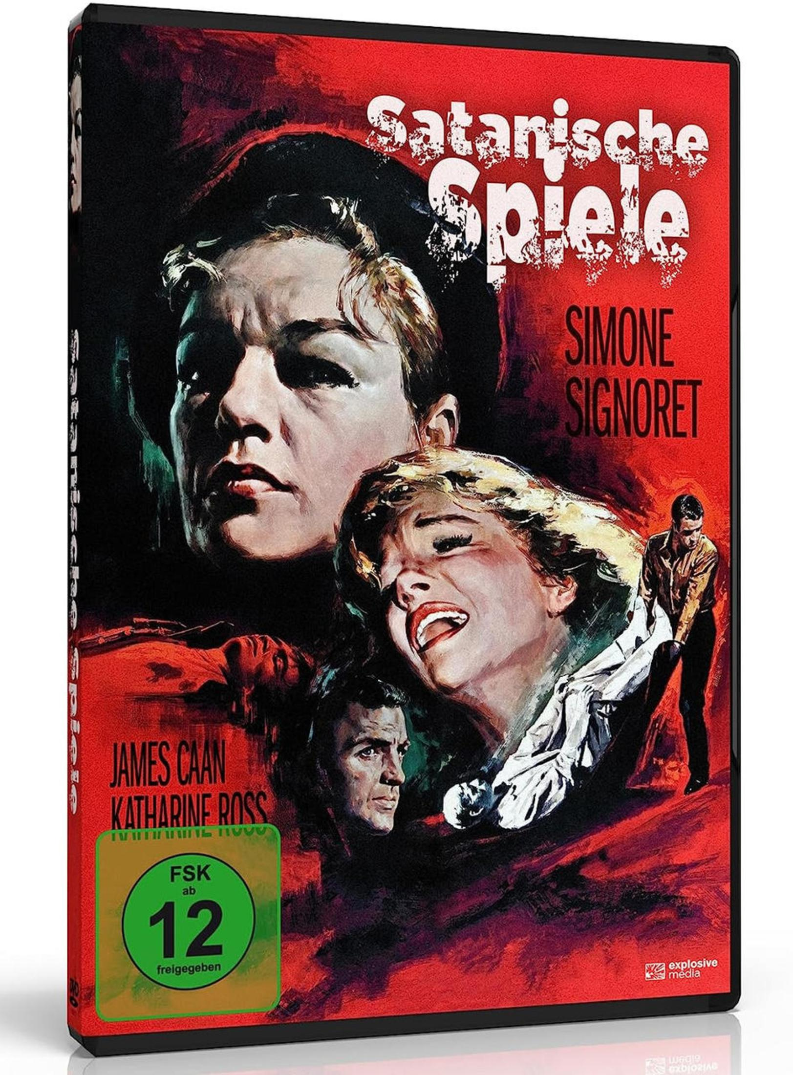 Poster del film con ritratti drammatici e il titolo 'Satanische Spiele'.