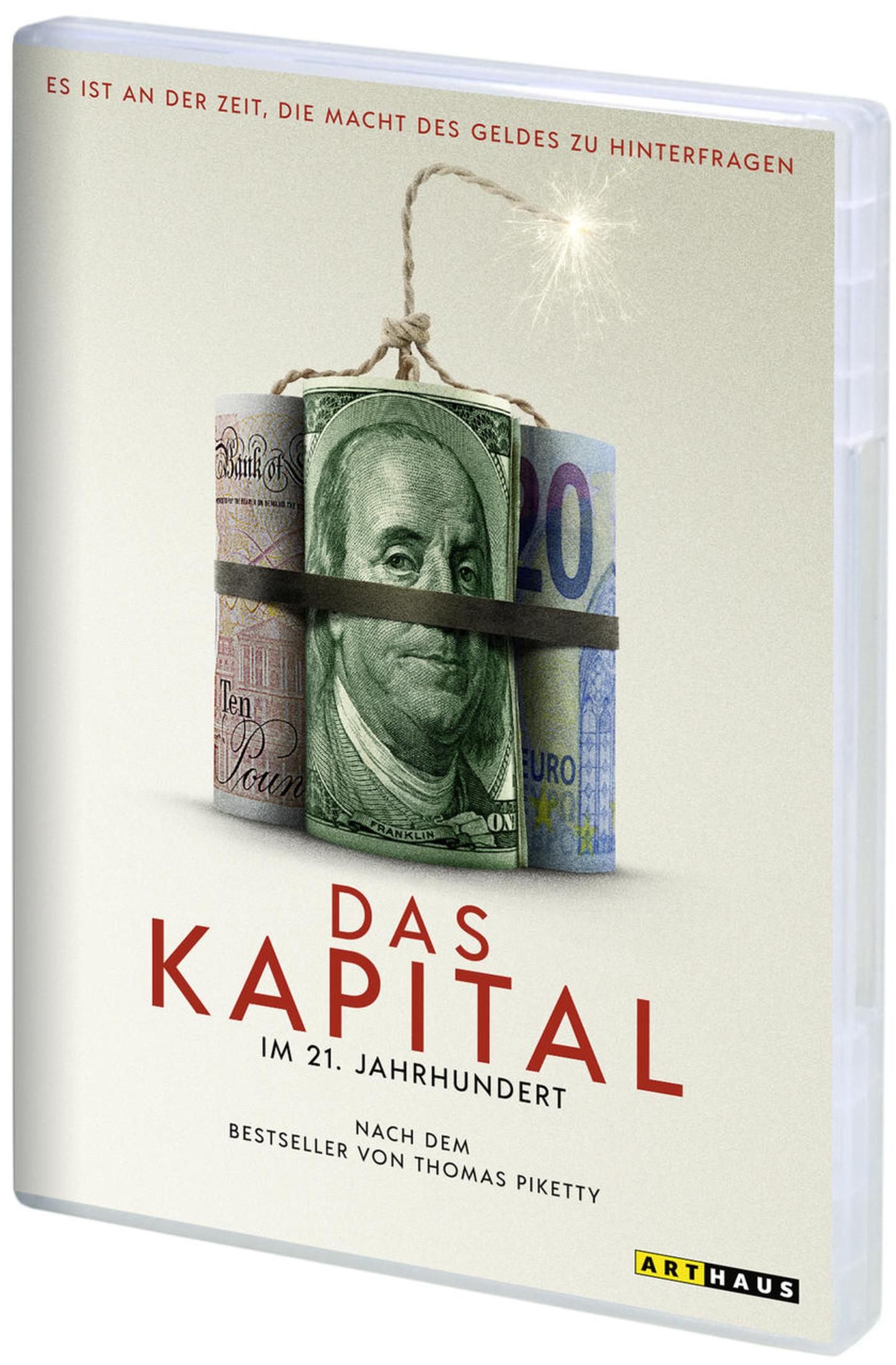 Banconote arrotolate di dollari, sterline ed euro legate con spago. "Das Kapital".