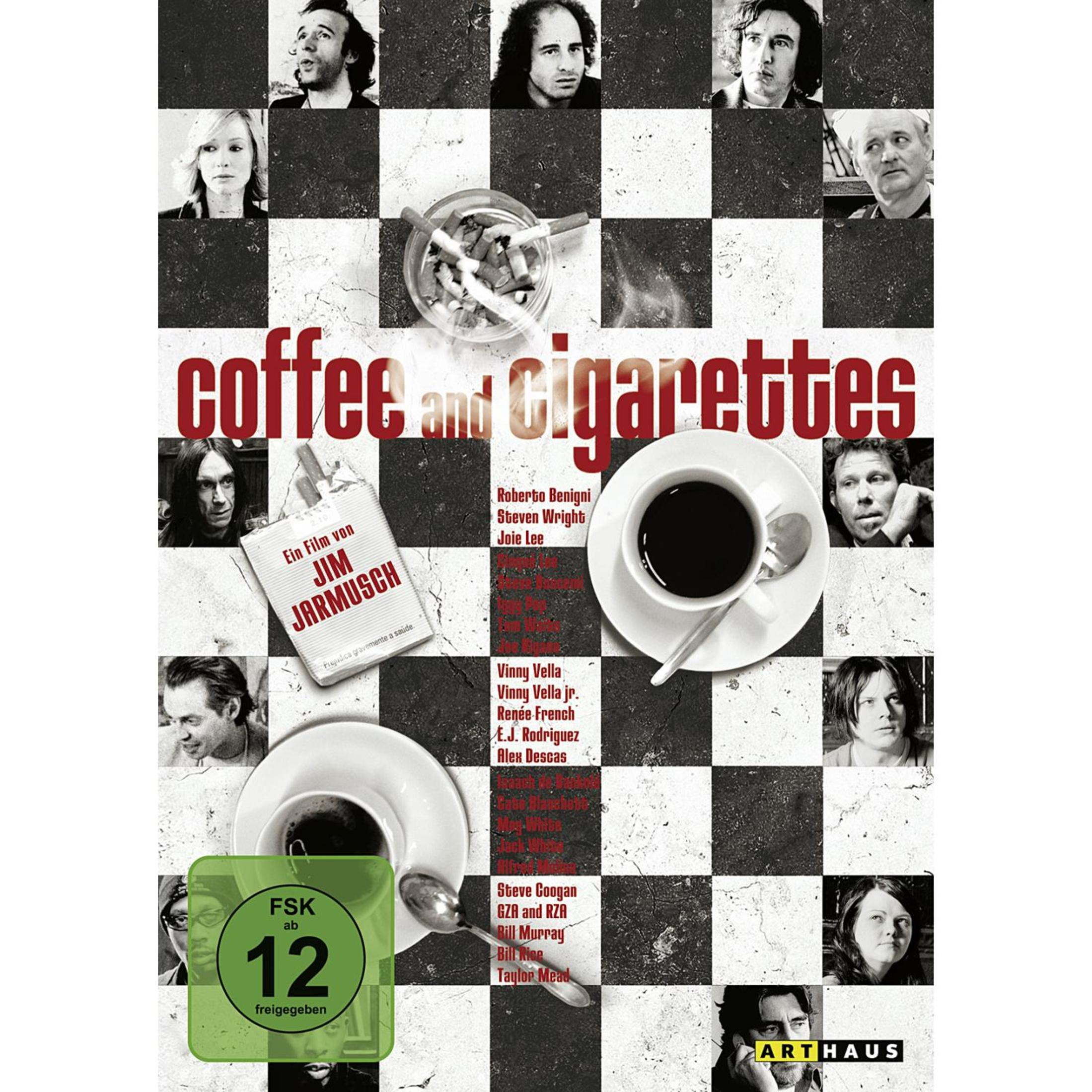 Poster del film "Coffee and Cigarettes" con nomi del cast e classificazione.