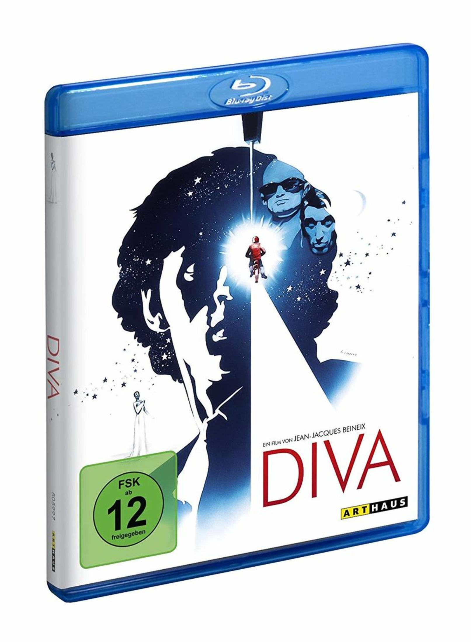 Custodia Blu-ray del film "DIVA". Uomo in moto in un cielo stellato.