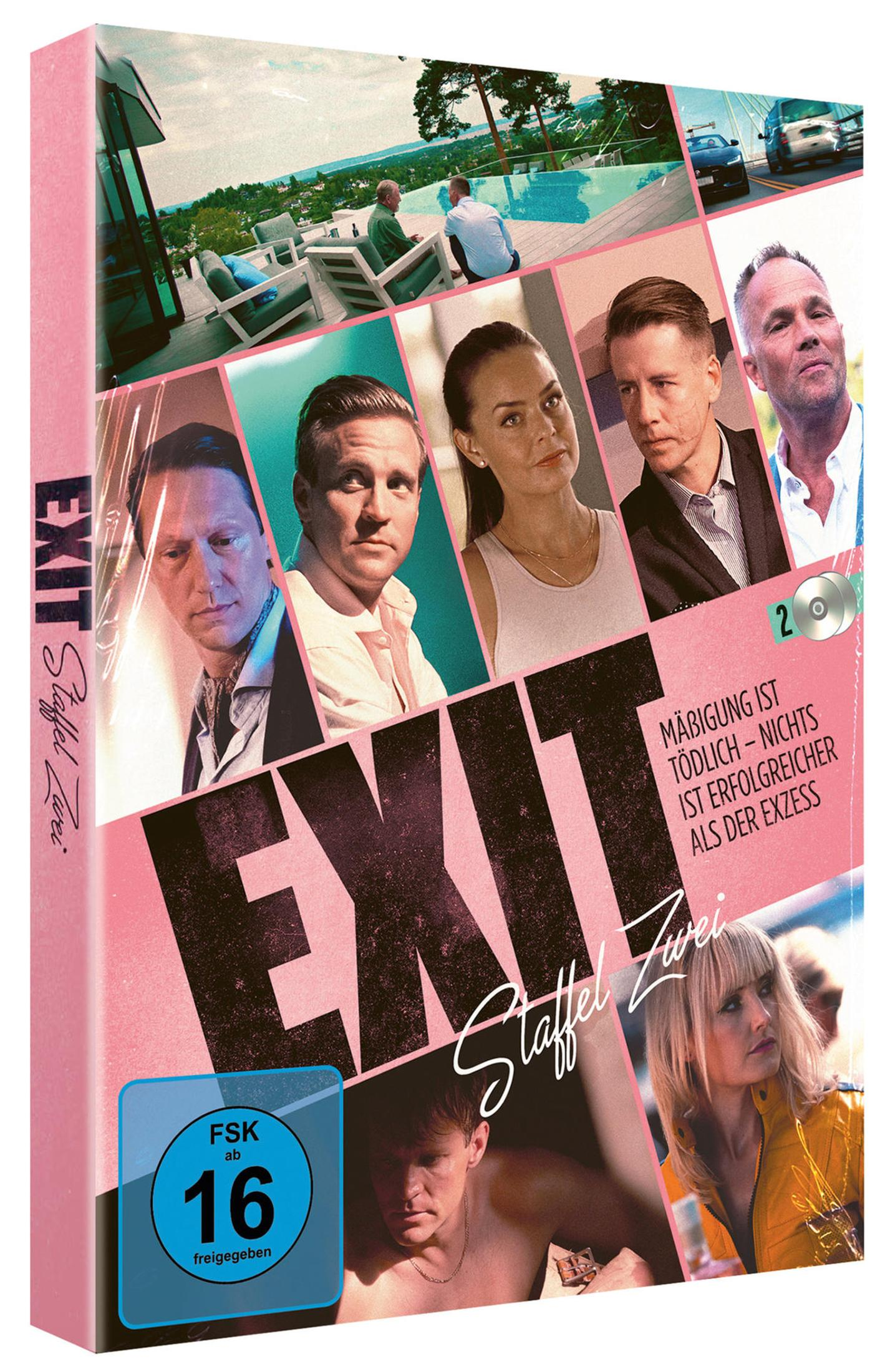 Copertina DVD con collage di persone, logo e testo 'EXIT Staffel Zwei'.