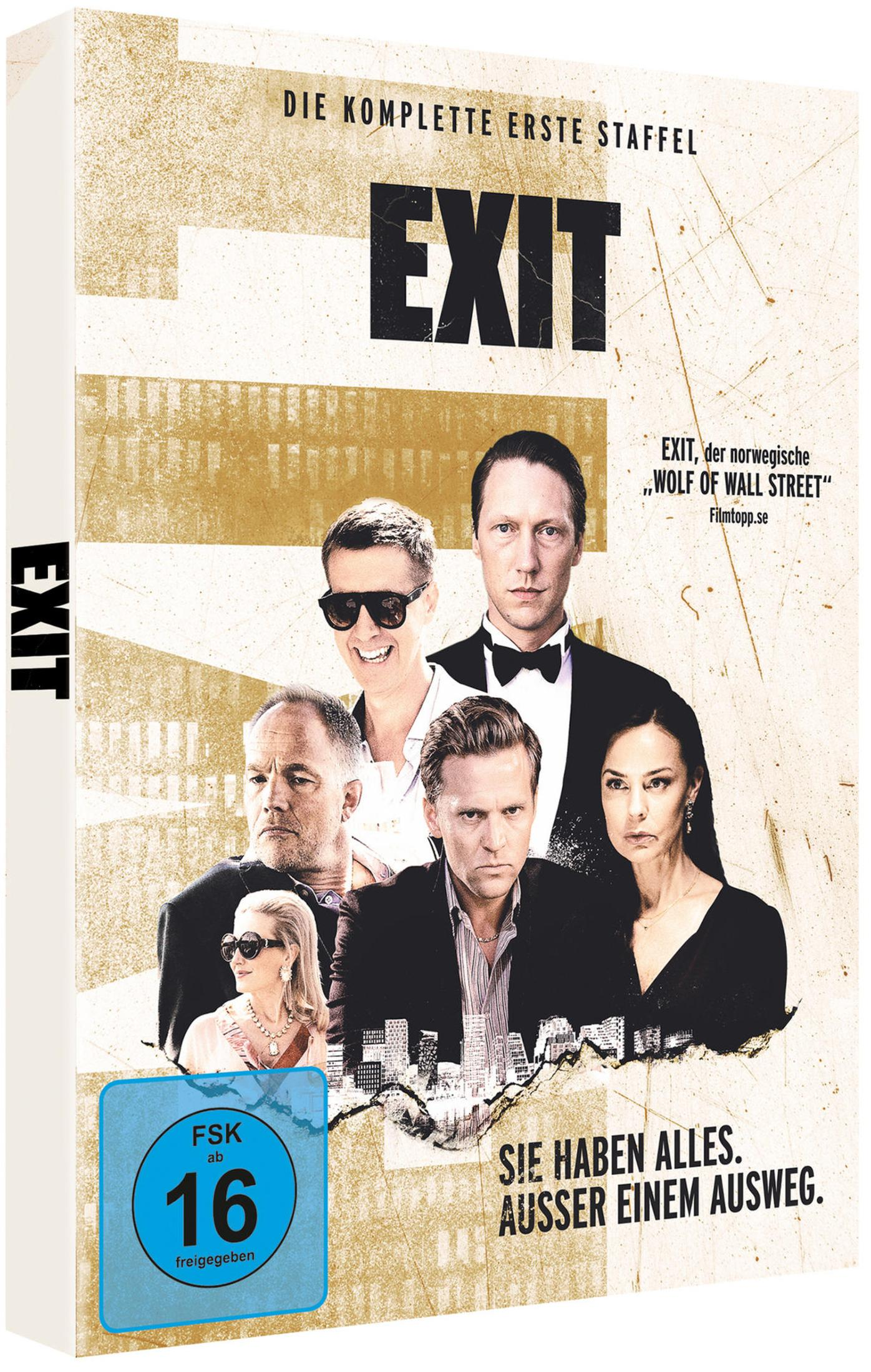 Sei persone sulla copertina della serie "EXIT". Con logo FSK 16.