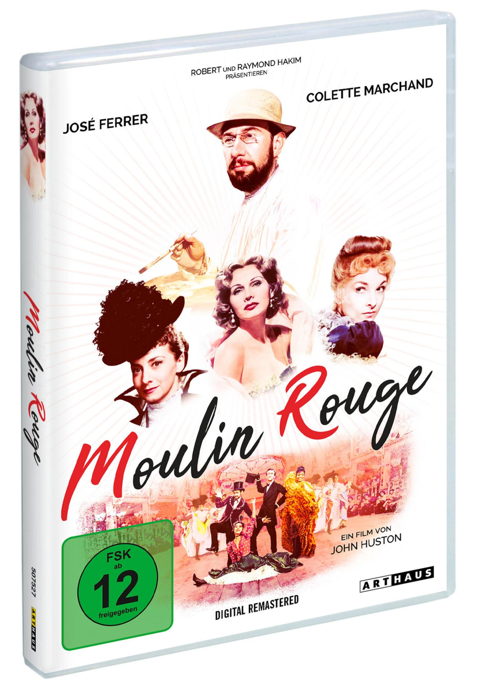 DVD-Cover von Moulin Rouge mit Porträts von Darstellern und Szenen.