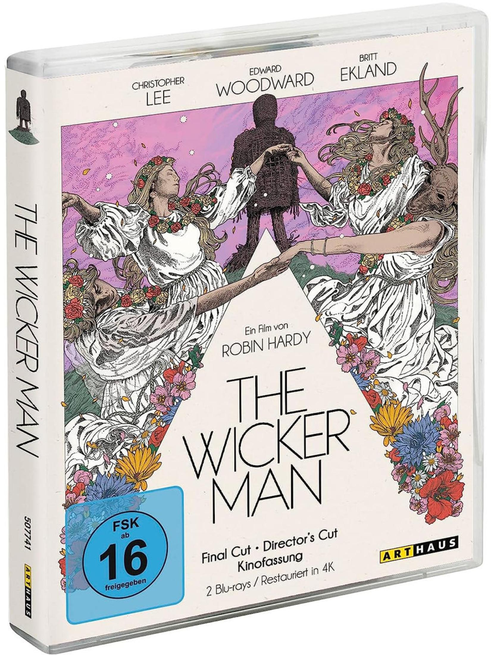 La copertina del Blu-ray "Wicker Man" mostra una scena con donne danzanti e un uomo al centro.