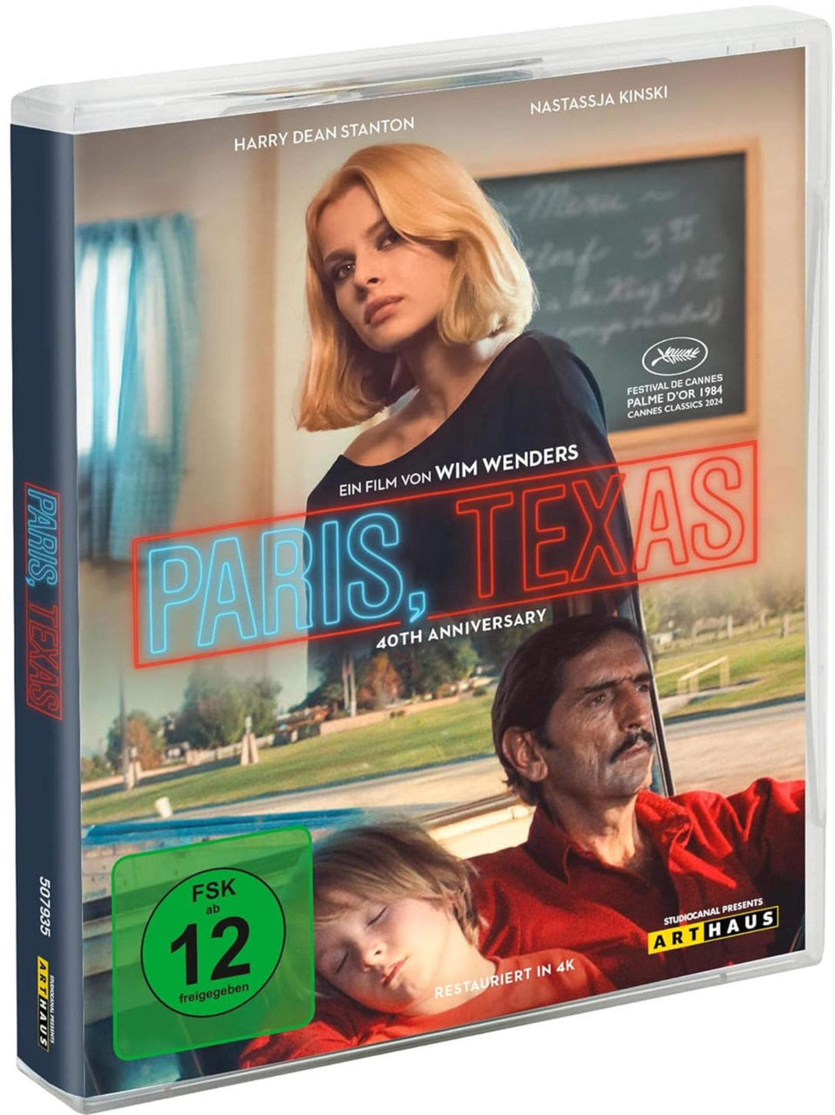 Copertina DVD: Nastassja Kinski, Harry Dean Stanton, bambino. Titolo: Paris, Texas.