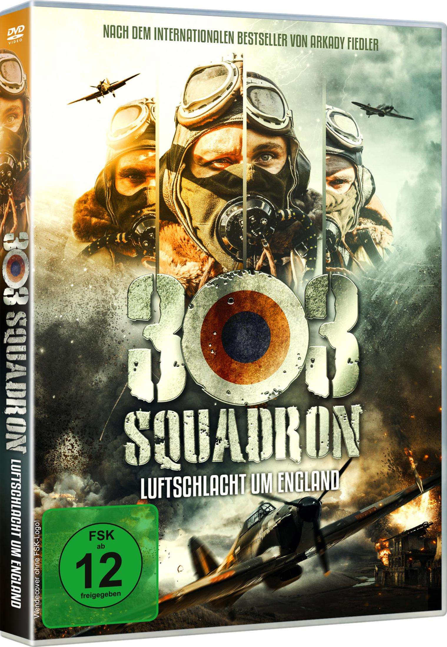 Copertina DVD film di guerra: Piloti in maschera, aerei in combattimento su edifici in fiamme.